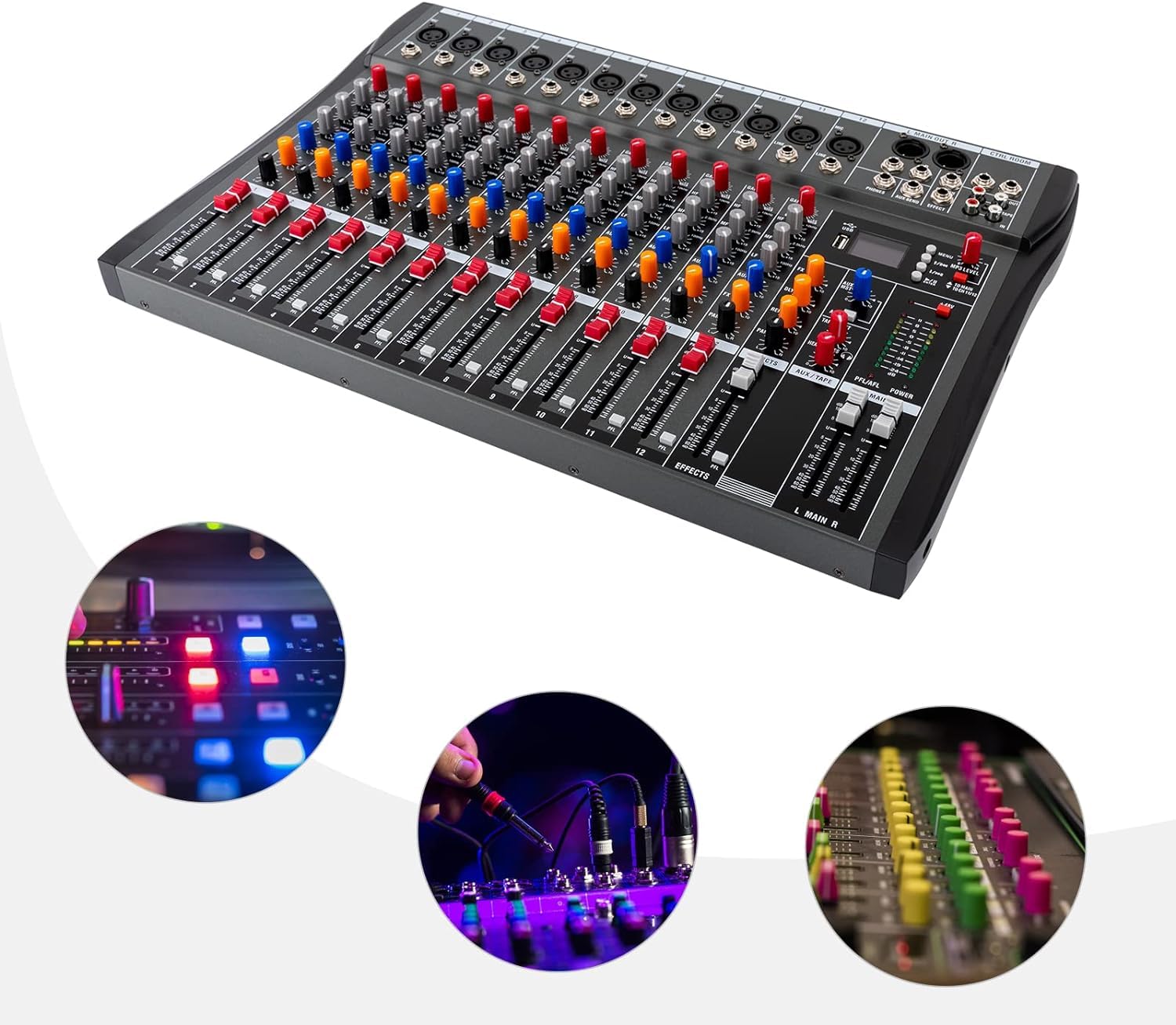 Console audio a 12 canali, amplificatore per studio Mixe Live Mixer Bluetooth USB, per registrazione DJ Stage Karaoke Bar Live Streaming