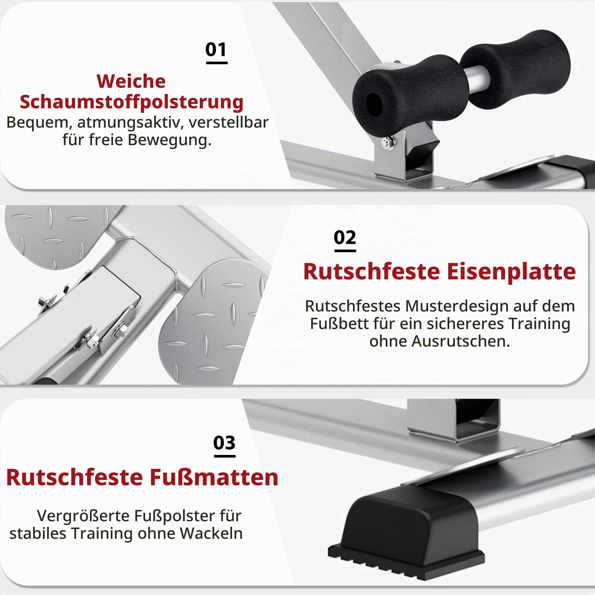 SDHYL Römischer Stuhl für Core & Back Training, Verstellbarer Römischer Stuhl Core Trainer Home Gym Ausrüstung, Roman Chair Rückentrainer mit PU Lederkissen,104x58x93cm,Silber