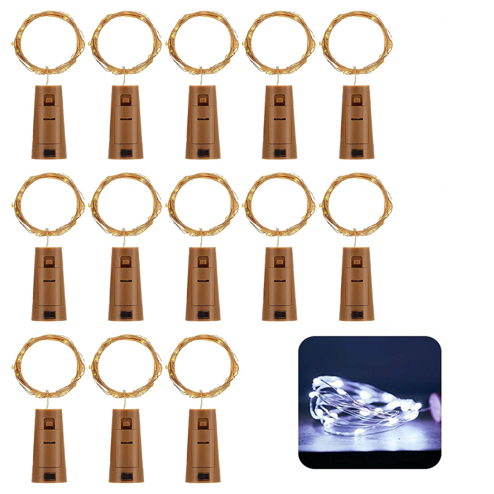 Luces LED para botella con corcho, luces de hadas de vino con pilas, con 20 ledes de alambre de cobre de 2 m para dormitorio, fiestas, bodas, decoración de Navidad y día festivo 13 piezas