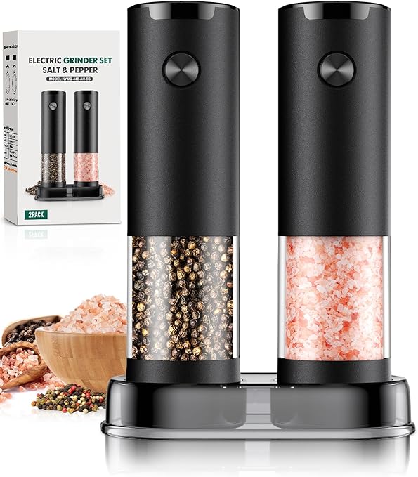 Electric Salt and Pepper Grinder Set Automatic Battery Pepper Mill Shakers Adjustable Coarseness Upgraded Larger Capacity with Led Home and Kitchen Appliances for New House Warming Gifts