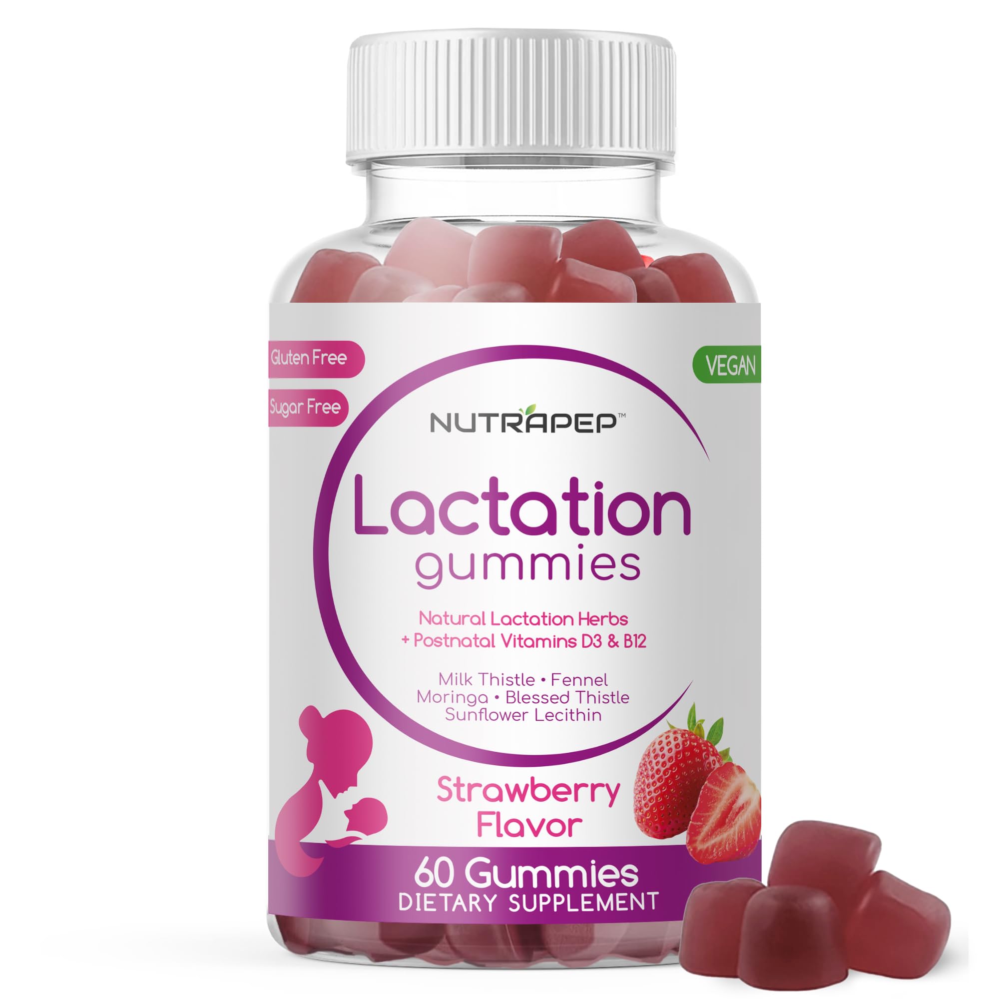 Lactation and Postnatal Support Gummies - Milk Production Supply Increase Supplements for Breastfeeding Women - with Vitamins D3 B12 Milk Thistle Fennel Seed Moringa Sunflower Lecithin