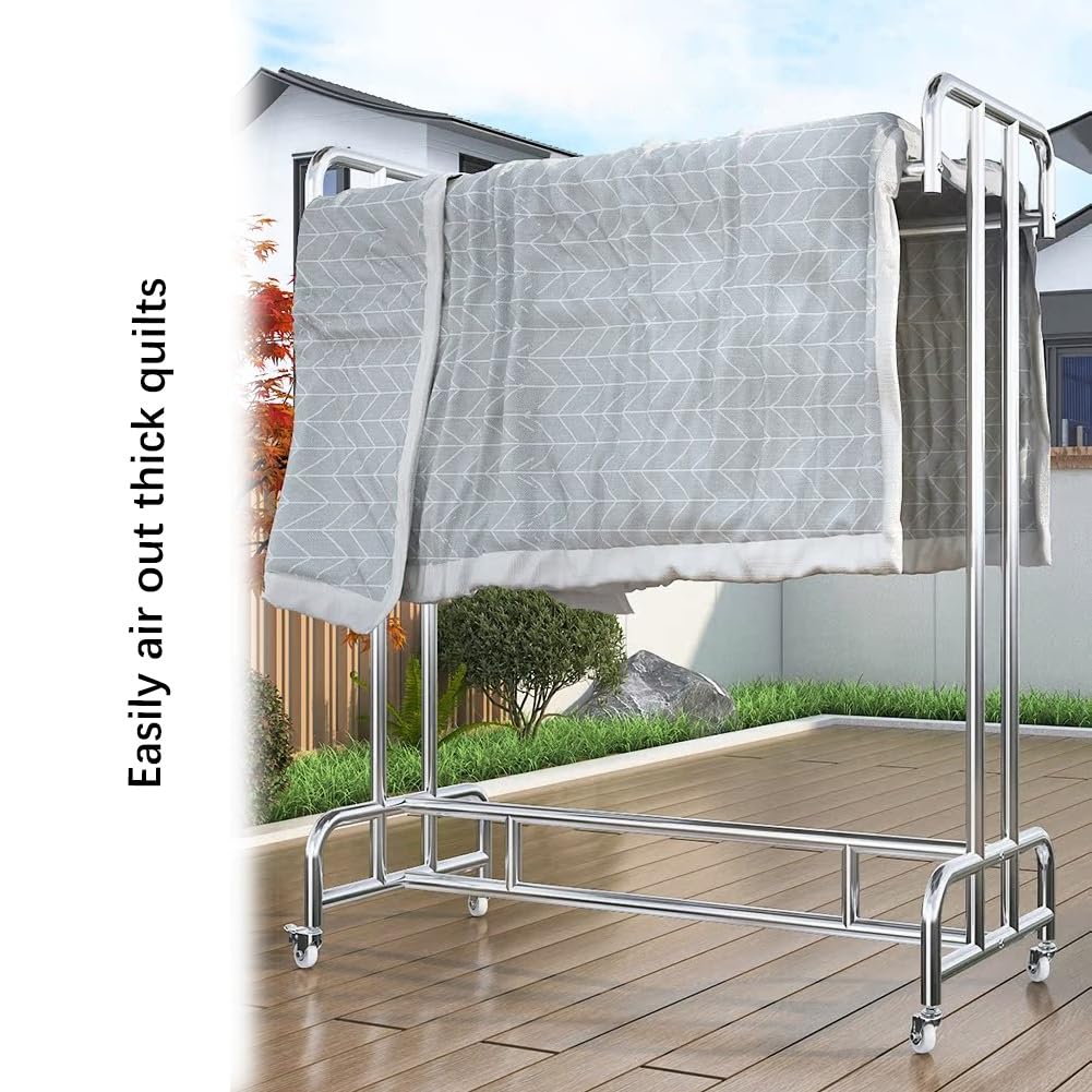 Wytrzymały przenośny wieszak na ubrania, wolnostojący, podwójny, wiszący stojak do sypialni i sklepu, solidny organizer na ubrania (100 x 50 x 140 cm) idealny do domowych rozwiązań