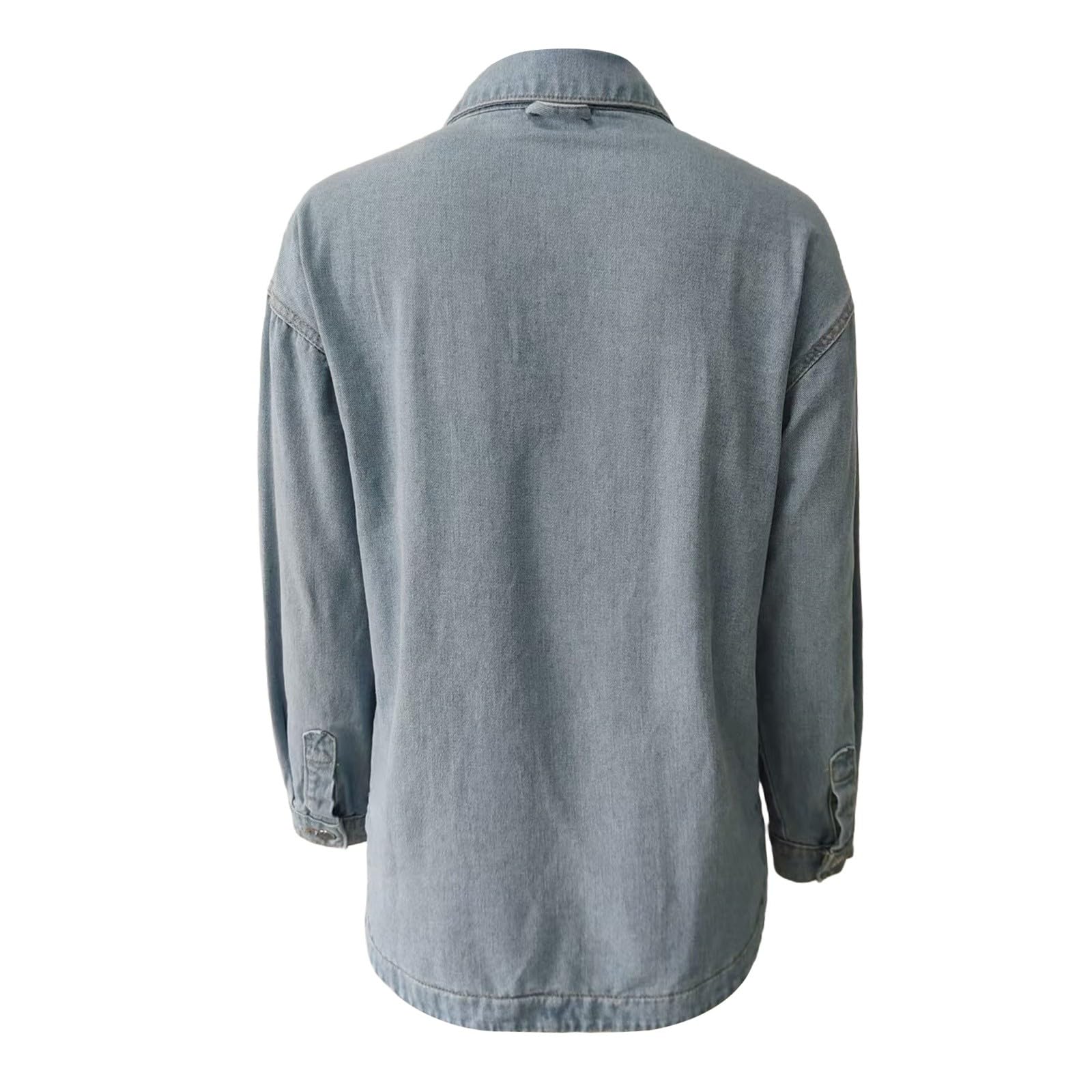 Genérico Cazadora Vaquera Mujer Larga - Chaqueta Vaquera Reversible con Cuello con Muescas Y Abrigo De Mezclilla SintéTica para Mujer