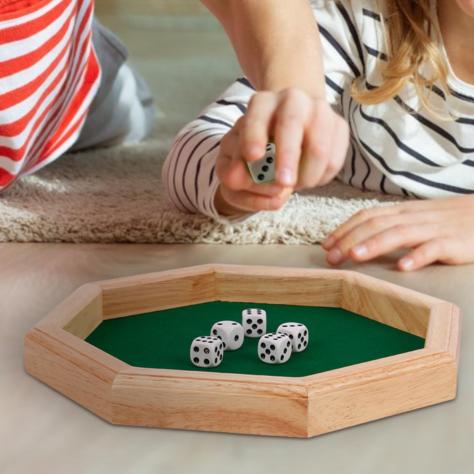 Achteckiges Würfelbrett – Spielmatte aus Holz, tragbare Würfelbox, Tischflächen | Reise-Familientreffen Zubehör, Urlaubsgesellschaftsspielwerkzeug für Thanksgiving, Enf