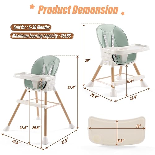Miniatura 7 de Sillas altas para bebés y niños pequeños, silla alta 6 en 1, silla de alimentación convertible ajustable para bebés con bandeja apta para