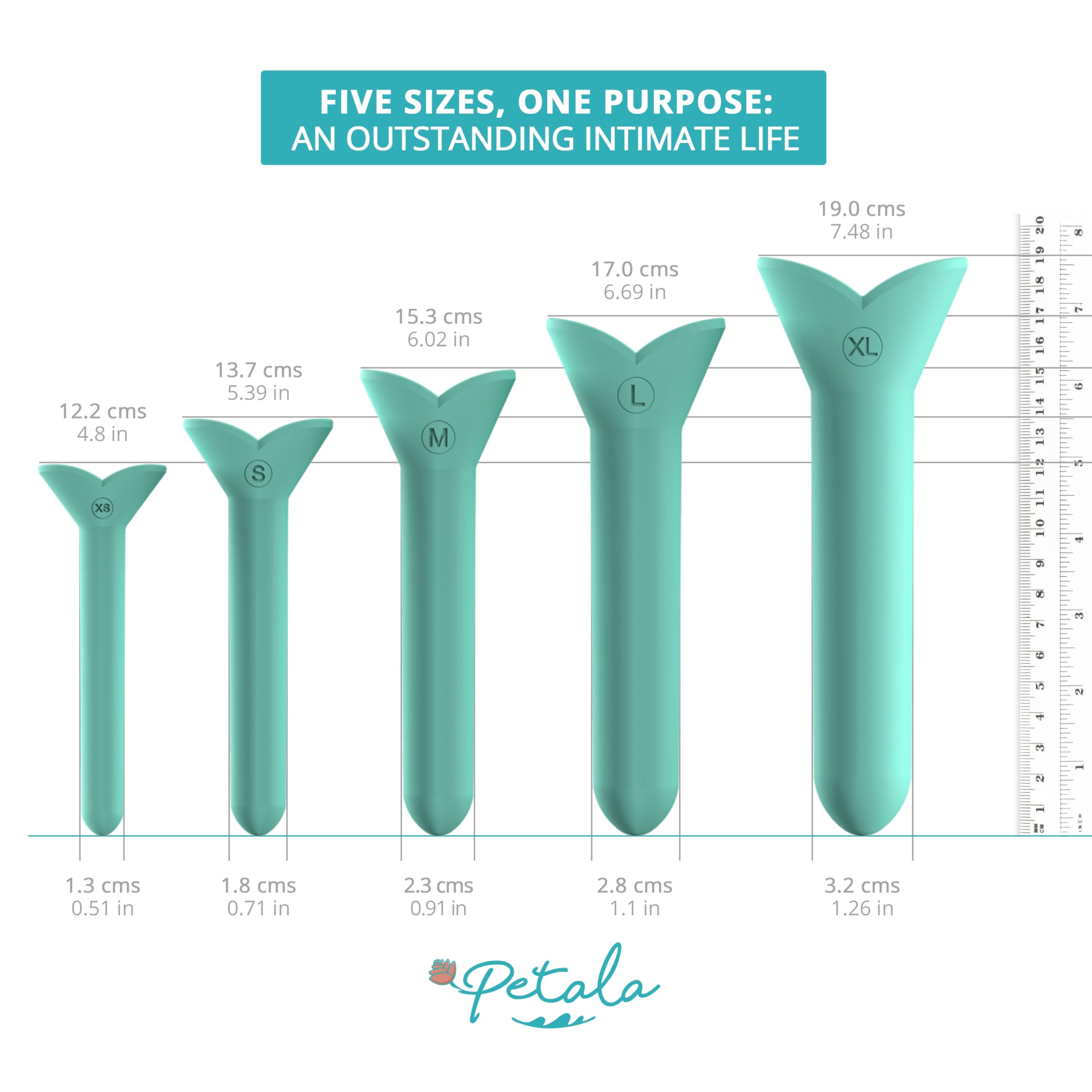 Dilatadores de Silicona - Músculos del Suelo Pélvico - Entrenador para Mujer con Aplicación para Smartphone - Kit de 5 piezas