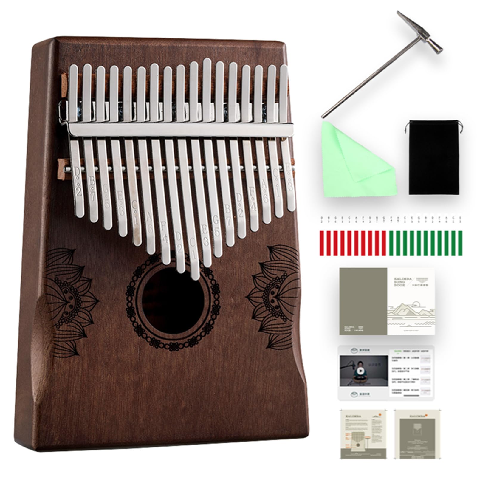 Kalimba - Piano de pulgar portátil profesional de caoba con martillo de afinación, bolsa de transporte, instrucciones (idioma español no garantizado), regalo único ideal de cumpleaños, vacaciones