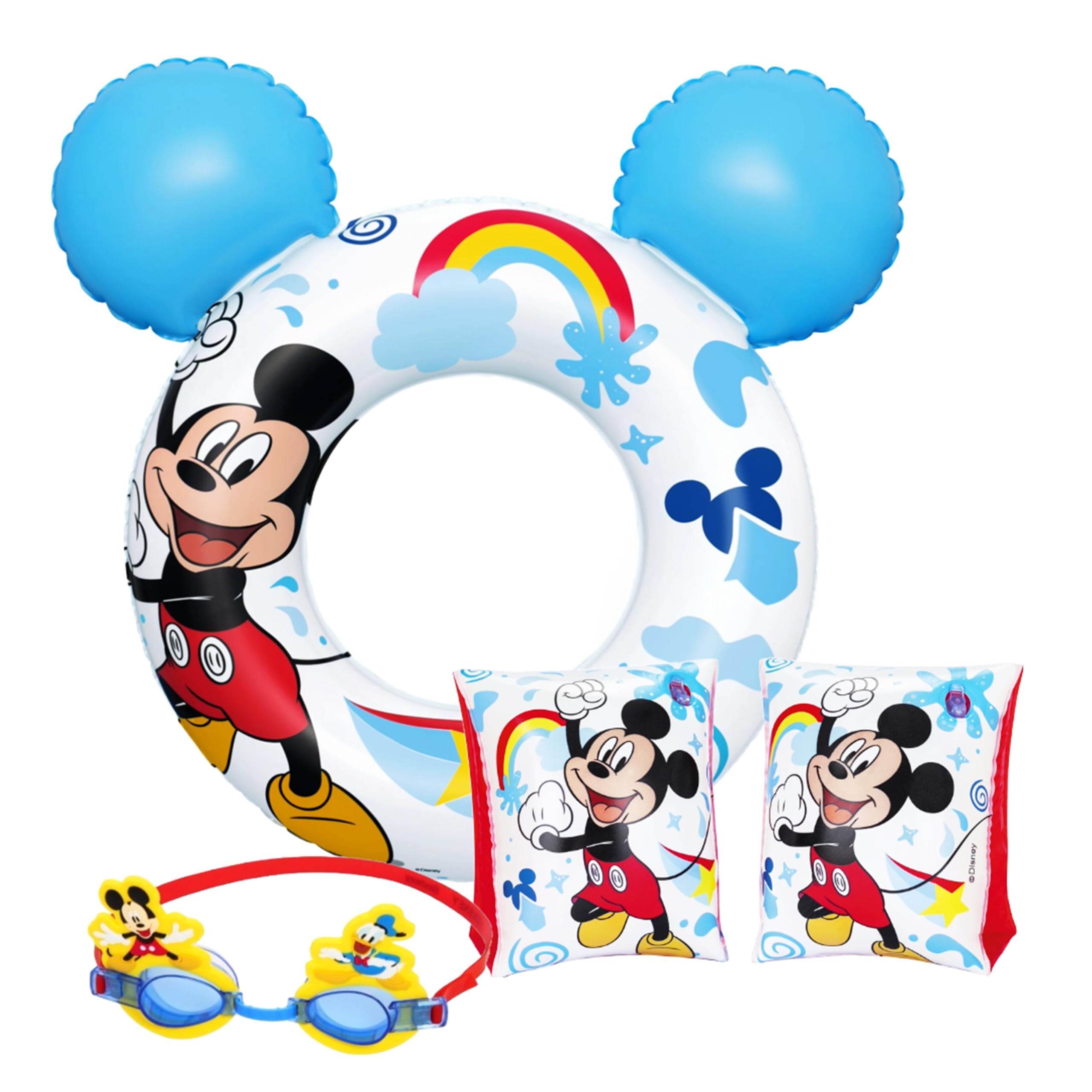 Mickey Mouse Pool Float Bundle for Kids – Inflatable Pool Float Bundle of 3 - Swim Ring Tube, Arm Bands & Swimming Goggles – Children's Pool Accessories for Swimming Pool, Beach & Summer Water Fun
