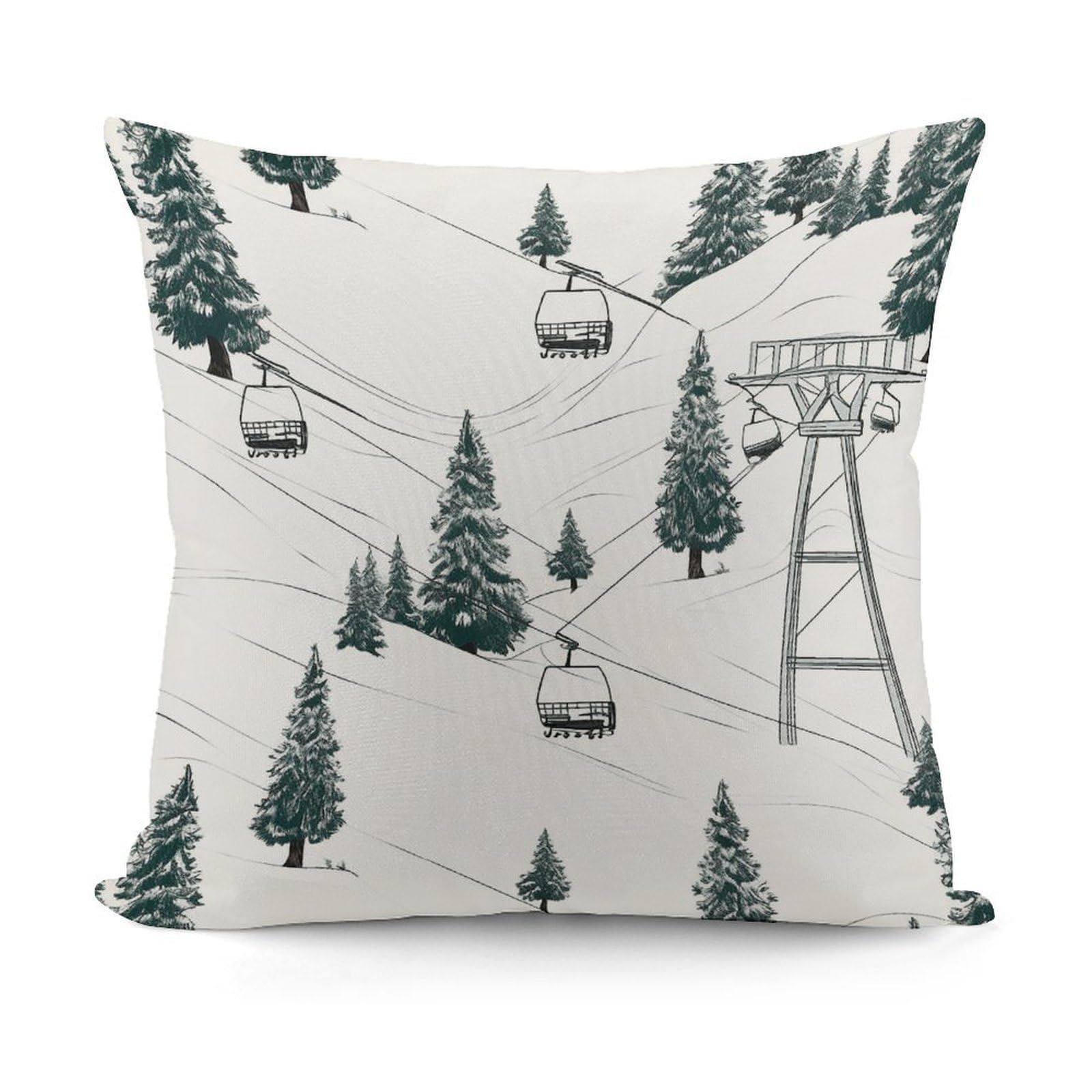 FekiLoot Ski Lift with Fir Tree Throw Pillow Cover Cozy Plush Cushion Case Soft Decorative Pillow Cover Square Cushion Covers Modern Pillowcase for Sofa Living Room Couch Bed Home Decor 18x18 Inch