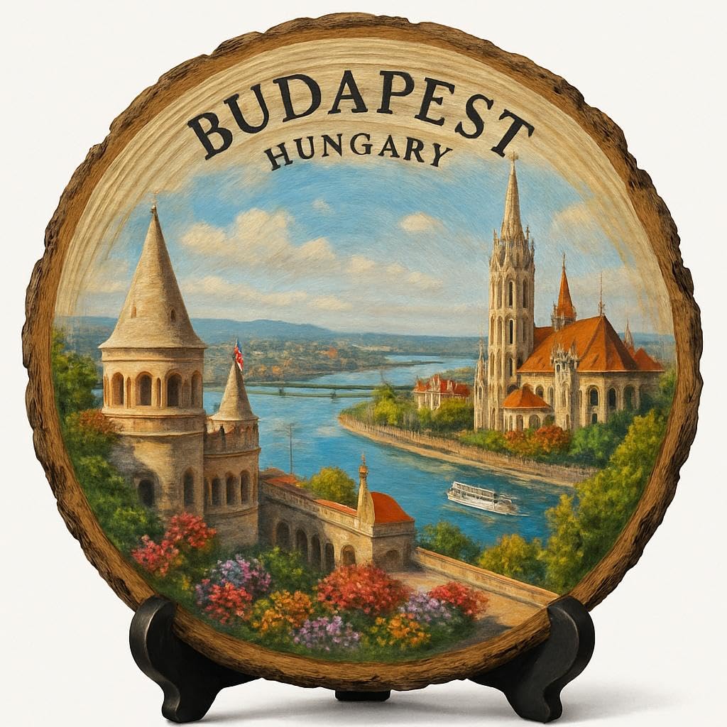 Budapest Souvenir Gift – Wood Slice Plaque for Wall or Table, Hungary (Magyarország) Souvenir Gift for Tourists, Plate Collectors & Travel Lovers, Architectural Marvel Decorative Gift
