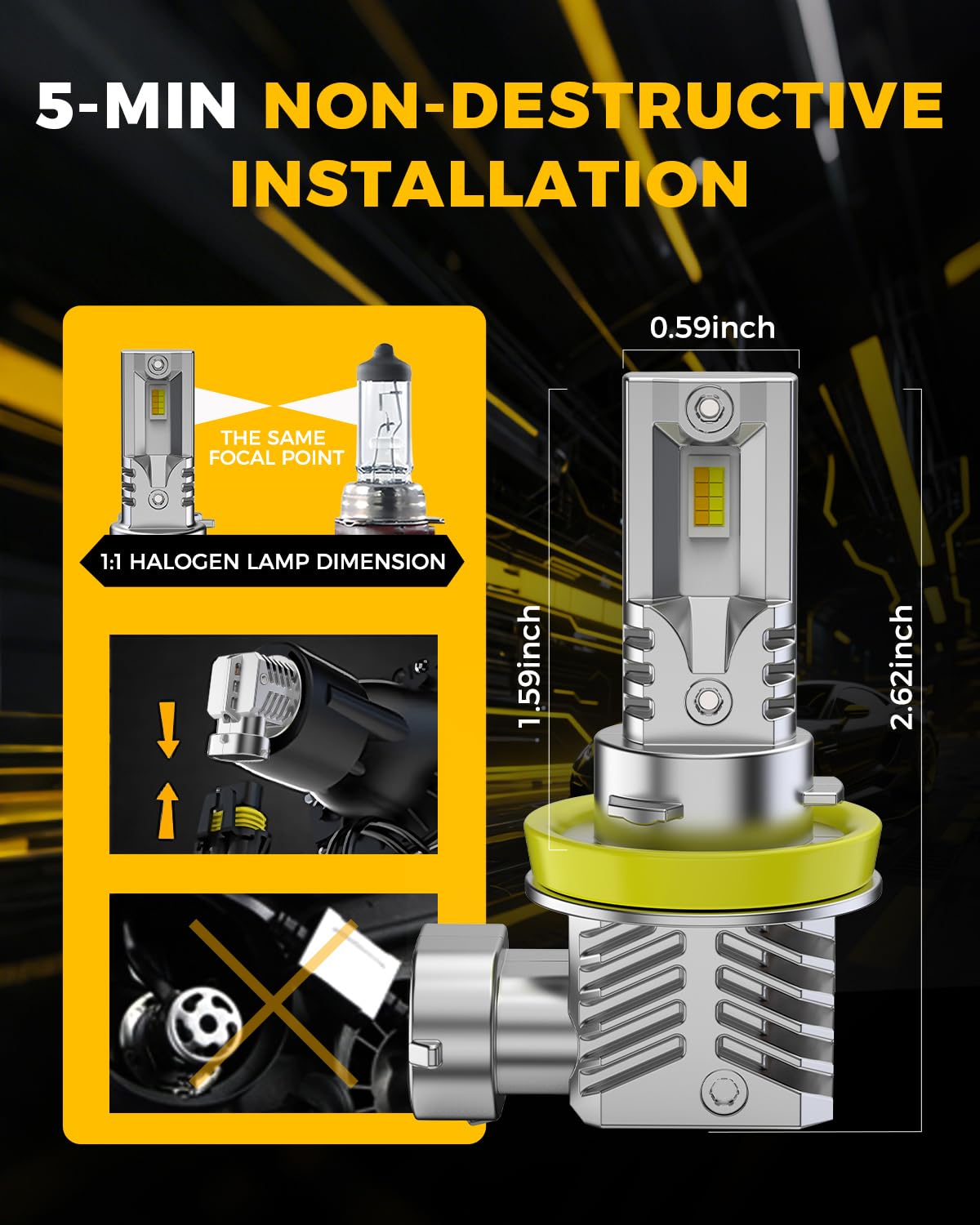 BMT xms H11 H8 LED Fendinebbia - Switchback 6500K Bianco/3000K Giallo ambra - Fendinebbia bicolore bianco-giallo Mini Formato Plug and Play, confezione da 2