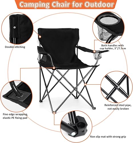 Miniatura 4 de Leonyo Paquete de 2 sillas de campamento para adultos, sillas de césped con mesa, sillas plegables resistentes para exteriores, sillas deportivas de