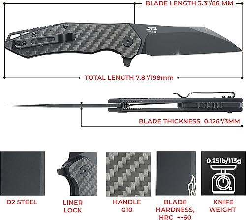 Miniatura 2 de Firebird GANZO FH31 Cuchillo de bolsillo plegable D2 acero Wharncliffe Blade ergonómico G10 mango con clip Caza Pesca Aleta Camping al aire libre