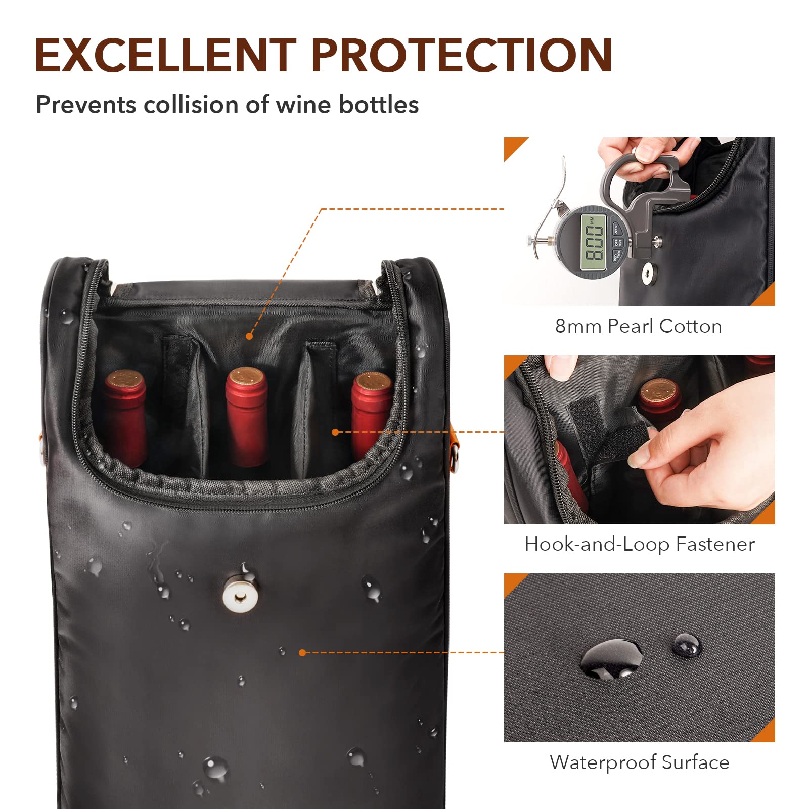 Bolsa de 3 botellas de vino con vasos de vino y abridor de vino, regalos de vino para mujeres, bolsa portátil para vino con correa para el hombro para viajes, picnic, playa, piscina, eventos, 4
