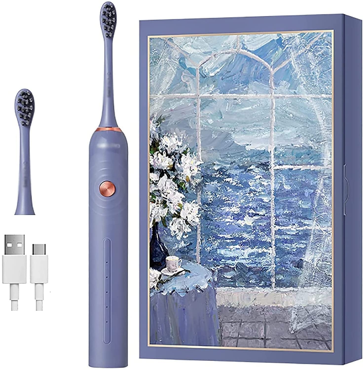 Spazzolino Elettrico, spazzolini elettrici con 2 Teste di spazzole, 4 Ore di Carica negli Ultimi 60 Giorni, spazzolini Ricaricabili di Potenza for Adulti e Bambini (Color : Purple)