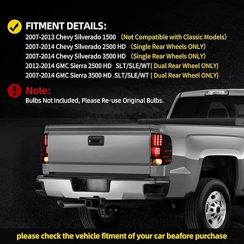 Miniatura 2 de DWVO Conjunto de luz trasera LED compatible con Chevy 2008-2013 Silverado 1500, 2008-2014 Silverado 2500 y 3500, 2007 New Body Style, 12-14 GMC