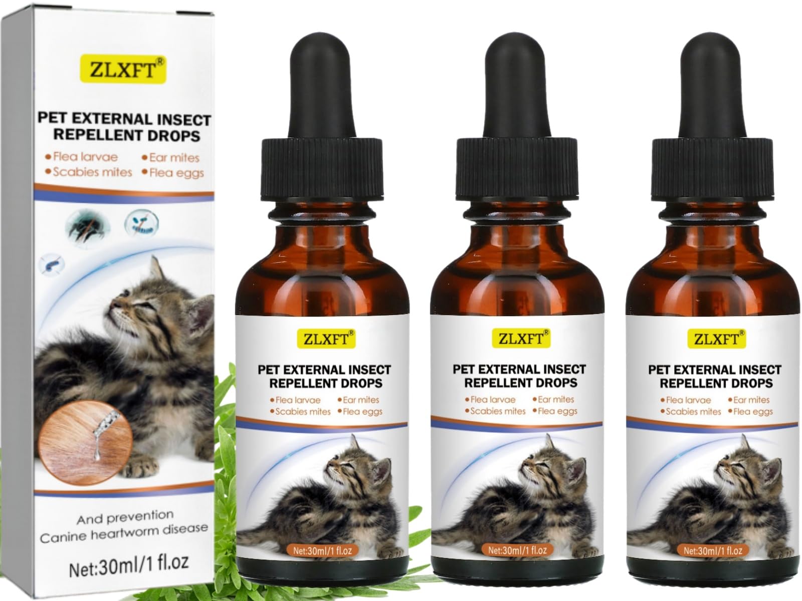 Gotas para Perros y Gatos,3pcs Antiparasitario para Perros y Gatos,Pipetas Antiparasitarias Perross,Spray para Aliviar La Picazón y Puntos Calientes,On Proteccin contra Las Garrapatas