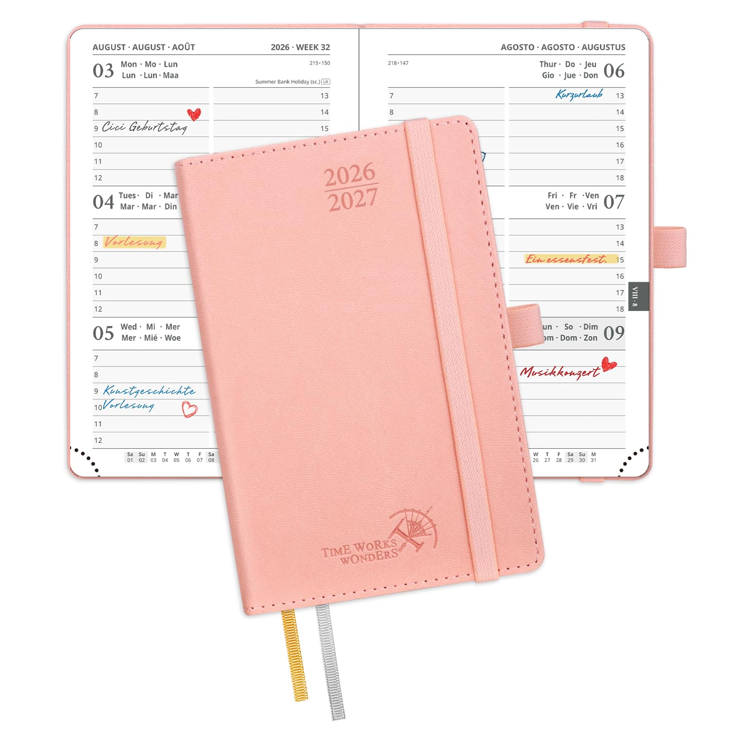 POPRUN Kalender 2026 2027 Wochenplaner (Aug.2026-Dez.2027) Softcover mit PU-Leder, ca. A4 (26,5 x 21,5 cm), 17-Monate-Terminplaner 1 Woche 2 Seite