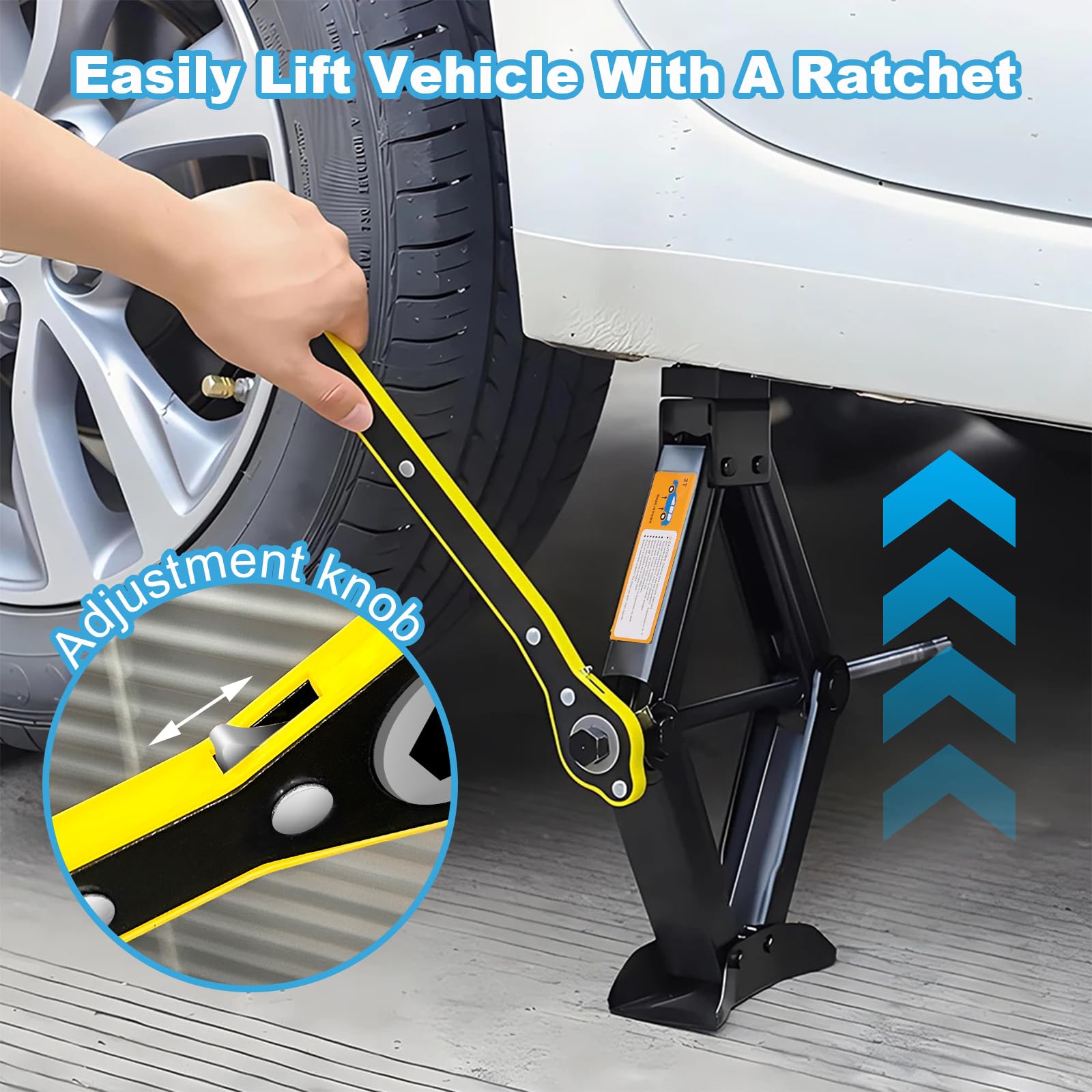 NVIYAM Cric Auto 2T, Set Professionale Cric a Forbice con manovella e chiave telescopica per dadi, Kit Di Cric Auto Professionale Cric Portatile per SUV, Camion, Auto