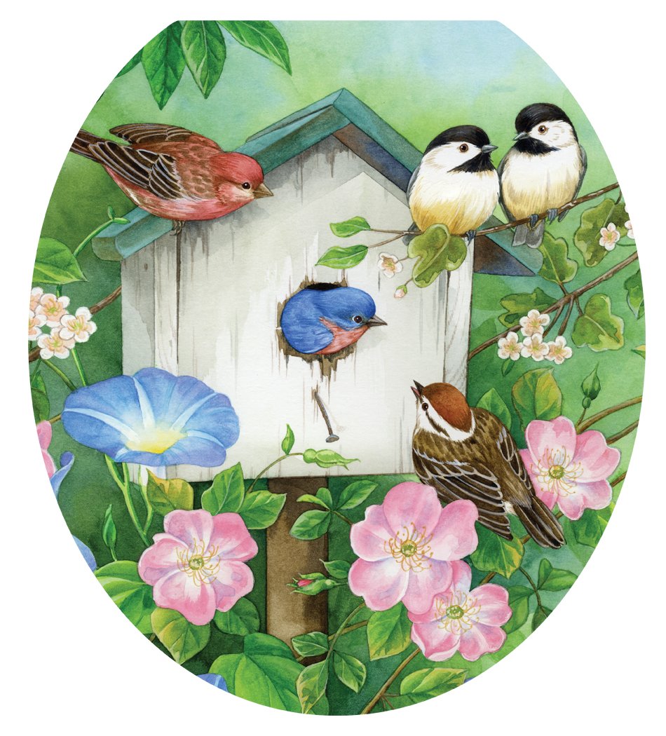 Toilet Tattoos Blooming Birdhouse Ches Toilet Seat Decal, Round / Standard