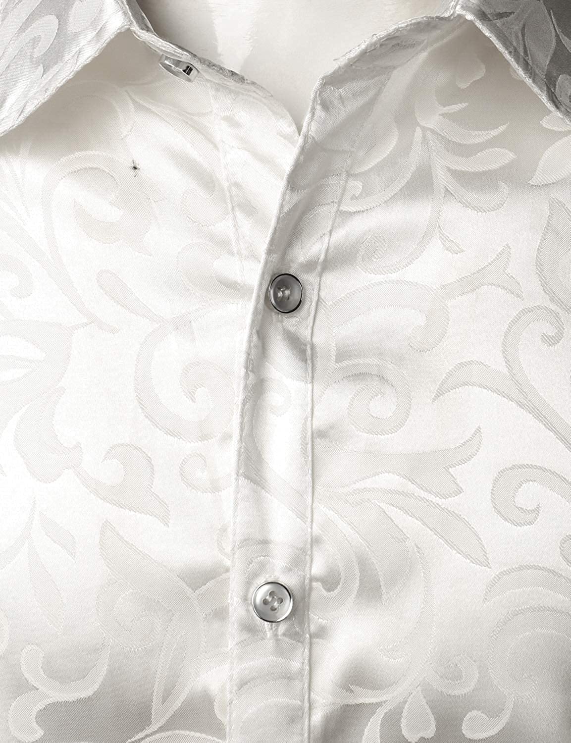 PARKLEES Luxuriöses Jacquard-Langarmhemd für Herren, schmale Passform, Satin, seidig, Blumenmuster, für Hochzeit, Party, Abschlussball