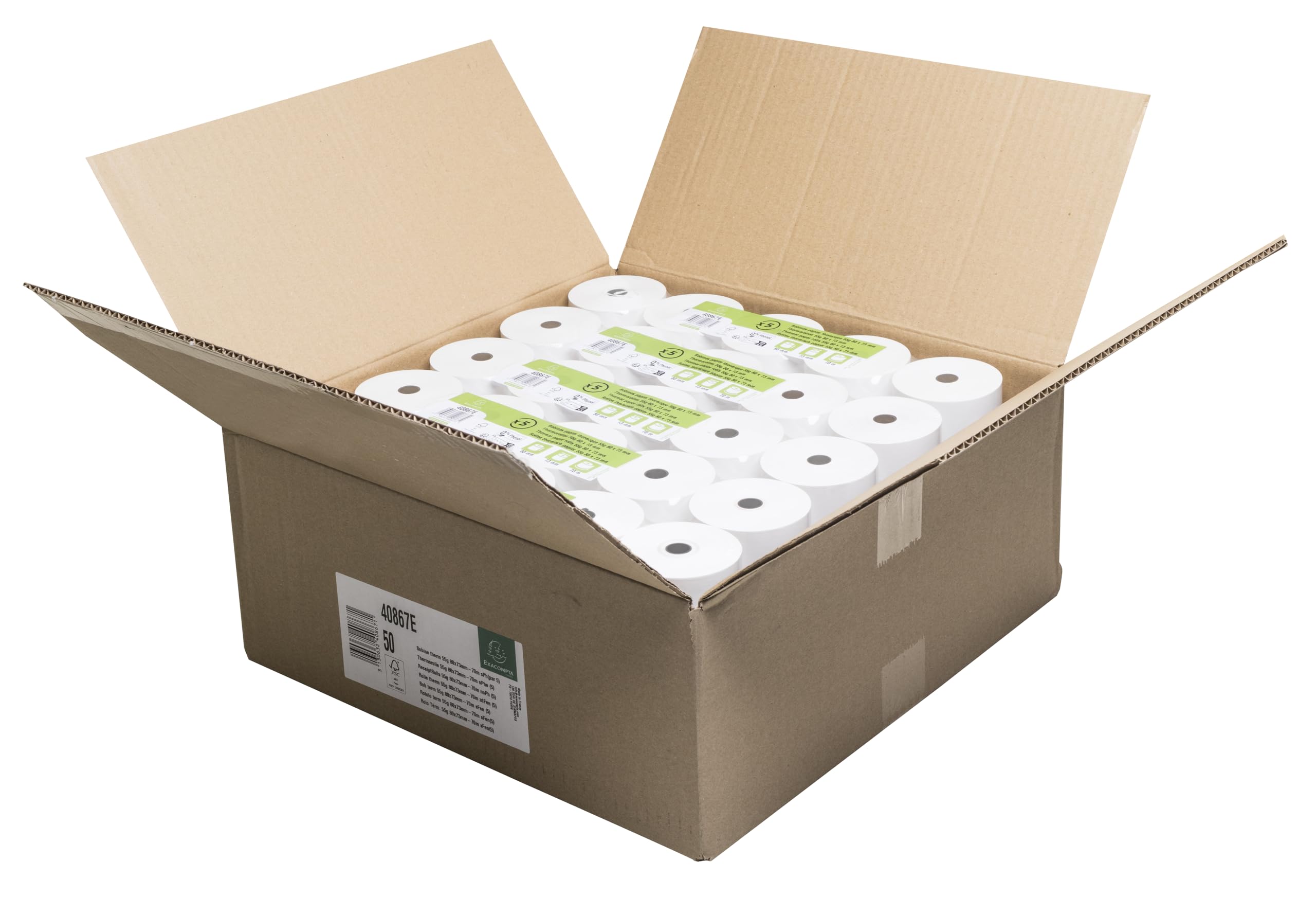 Exacompta 50 Rollos Caja 80mmx73mm 55g/m2 Sin Fenol Longitud 70 m