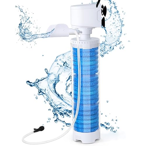 fishkeeper Submersible Aquarium Filter for 40-100 Gal, 3-in-1 Biochemical Sponge Filter for Aquarium Filtration/Oxygenation/Circulation, Up to 320 GPH Adjustable Internal Fish Tank Filter (8W/13W)