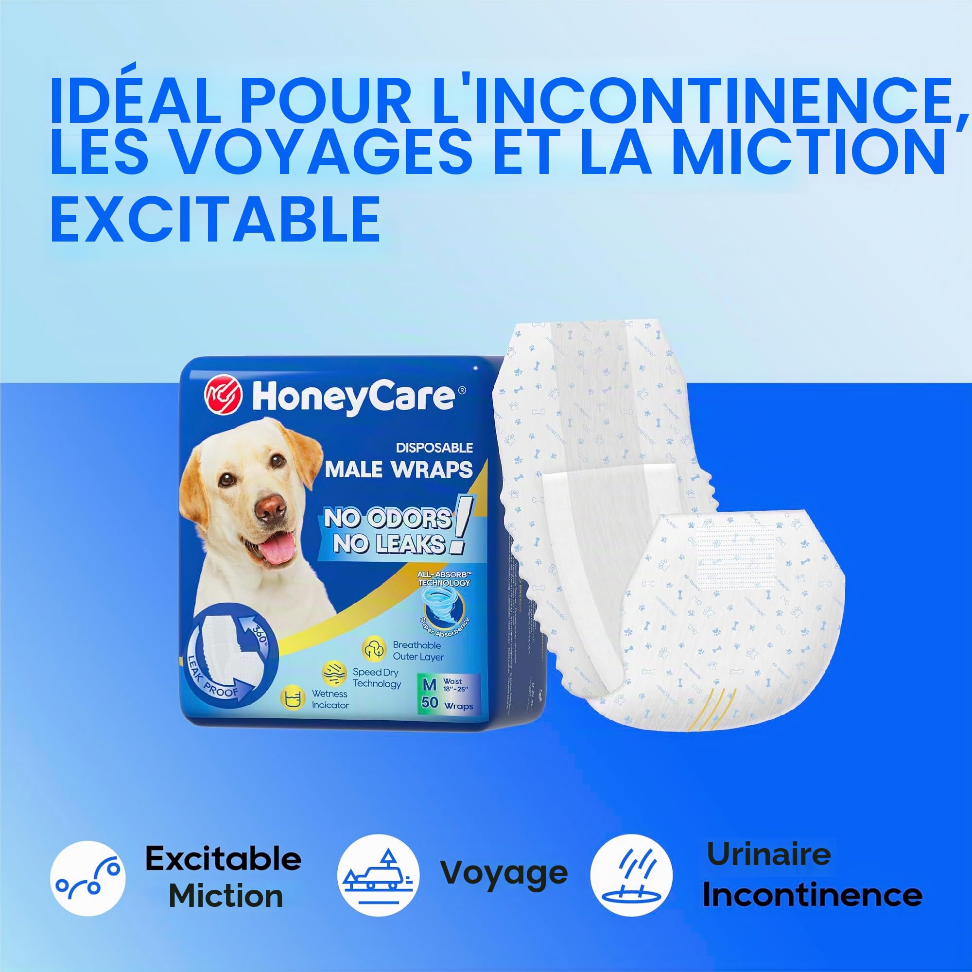 All-Absorb A25 Lot de 50 enveloppes pour chien mâle, taille M, blanc