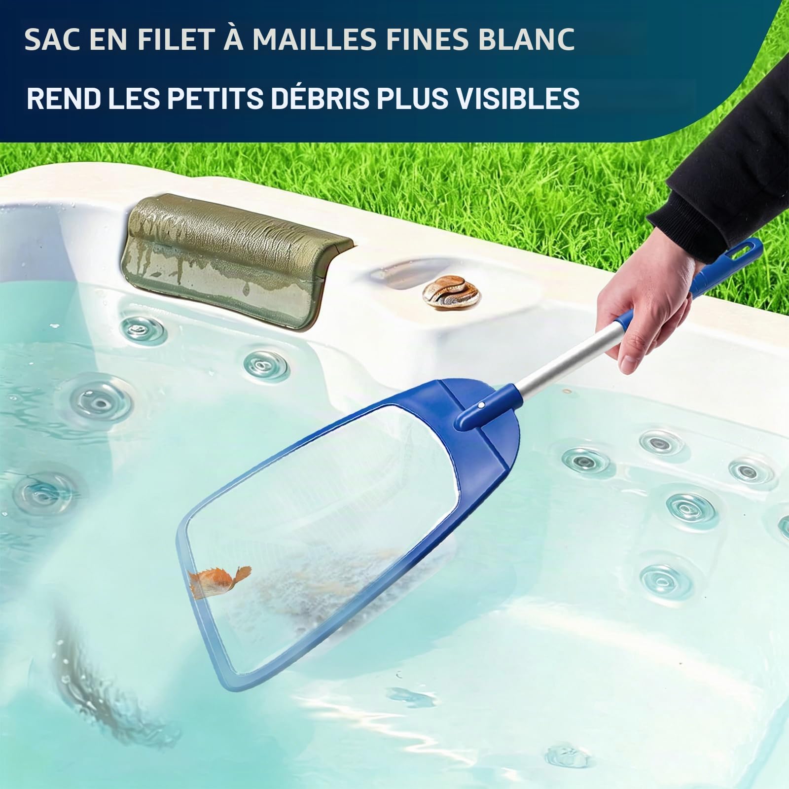 POOLIFE Épuisette de piscine avec poignée, filet à mailles ultra fines