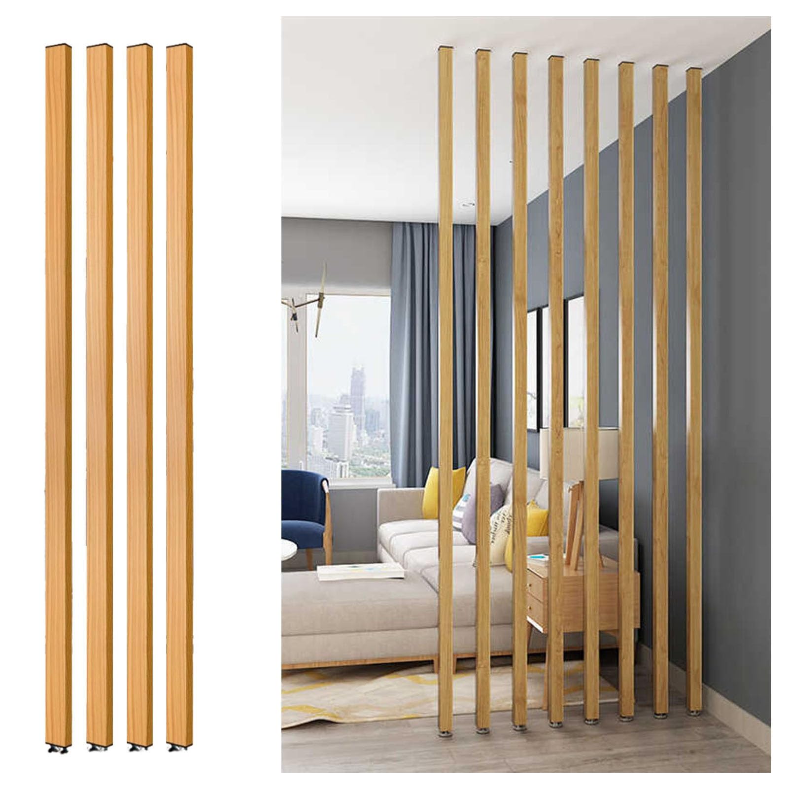 6 Pieces Floor to Ceiling Column Grille,Slats Wall Post Partitions Screens,Hallway Front Door Living Room Entrance Privacy Shelter Pillar(Brown,6 Pieces 170cm/67in)