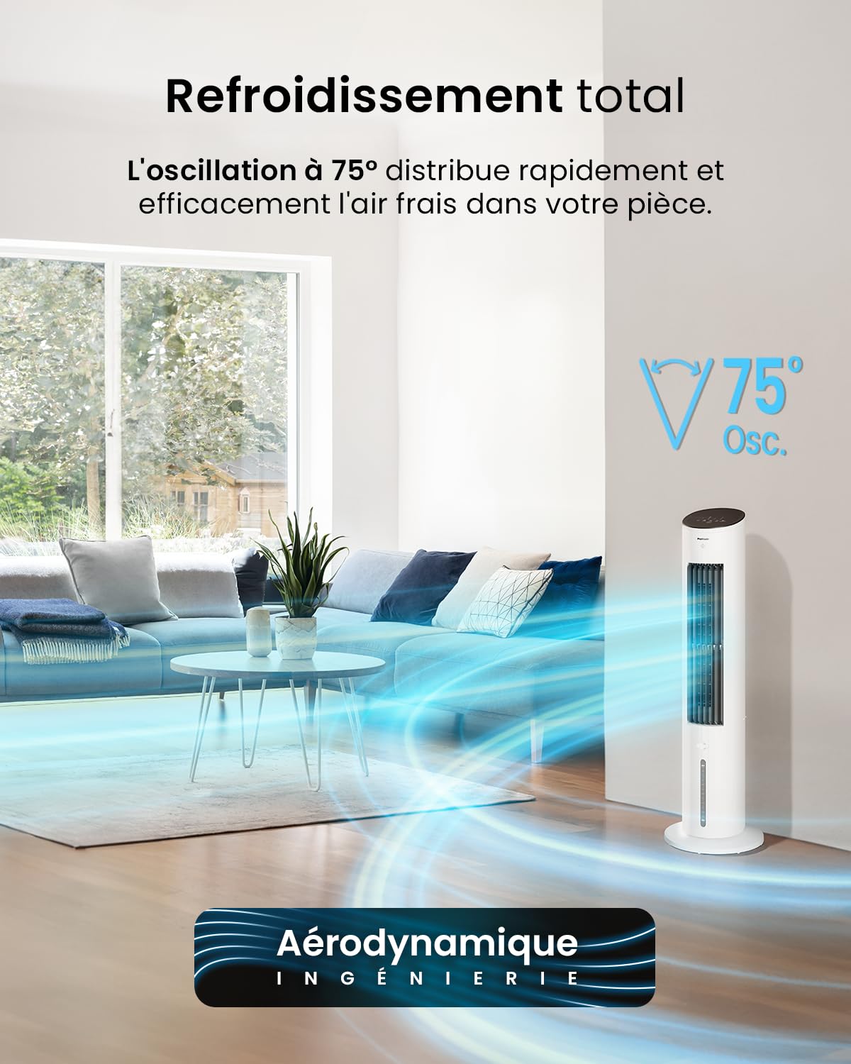 Pro Breeze OmniAir Rafraichisseur d’Air 5L 3en1, 3 Vitesses, 4 Modes, Oscillant, Minuterie 7h, Climatiseur Mobile Sans Évacuation, Silencieux, Sans Conduit, Ventilateur Refroidisseur d'Air