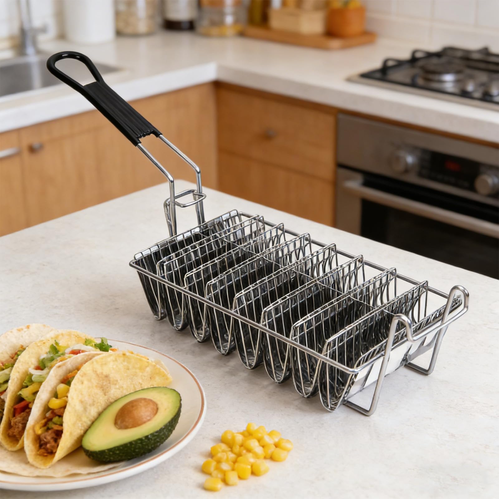 8 Conchas Taco idora Cesta, Acero Inoxidable Molde Forma V