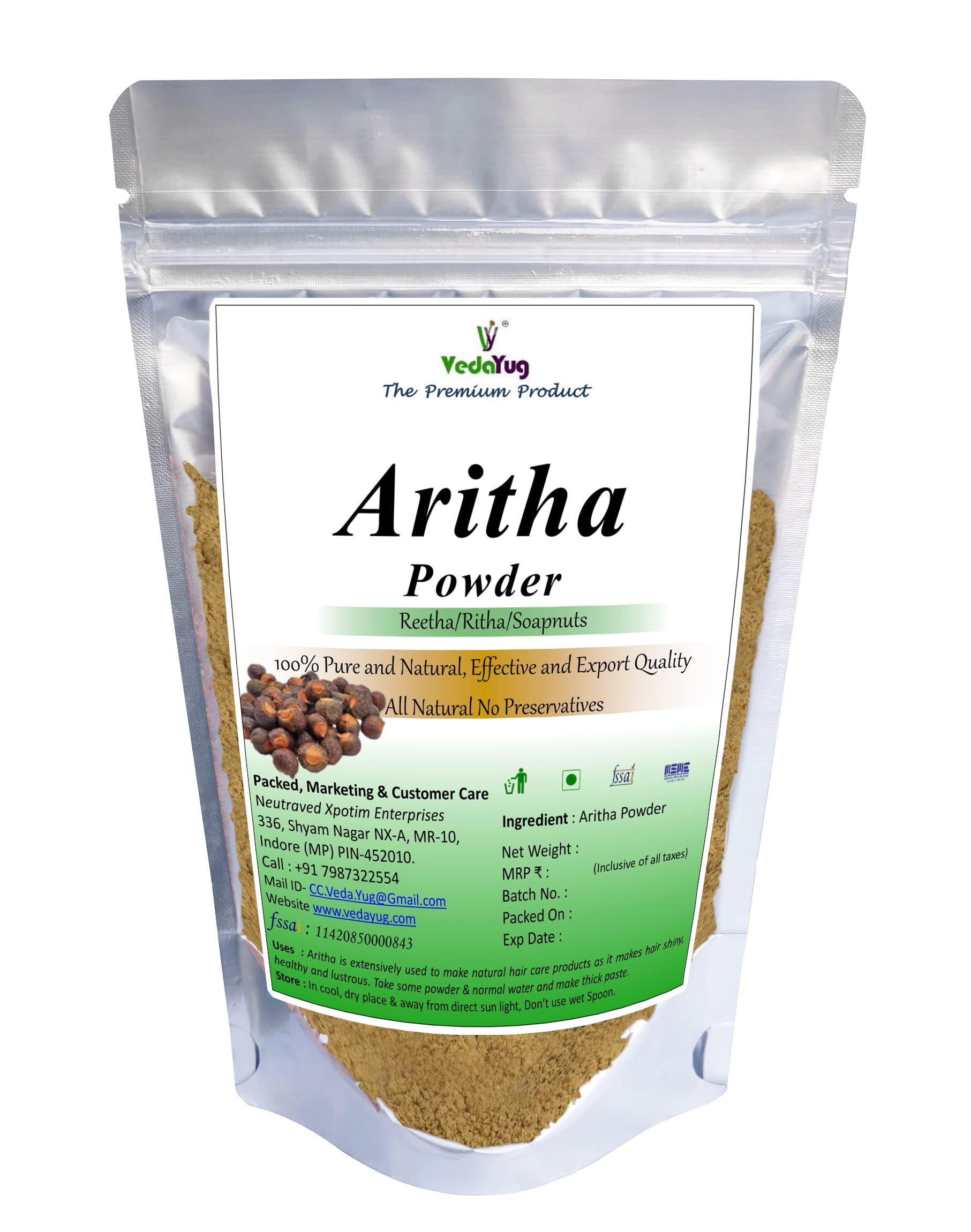 VY VedaYug Aritha/Ritha/Soapnuts/Reetha Powder For Silky and Smooth Hairs, 100g