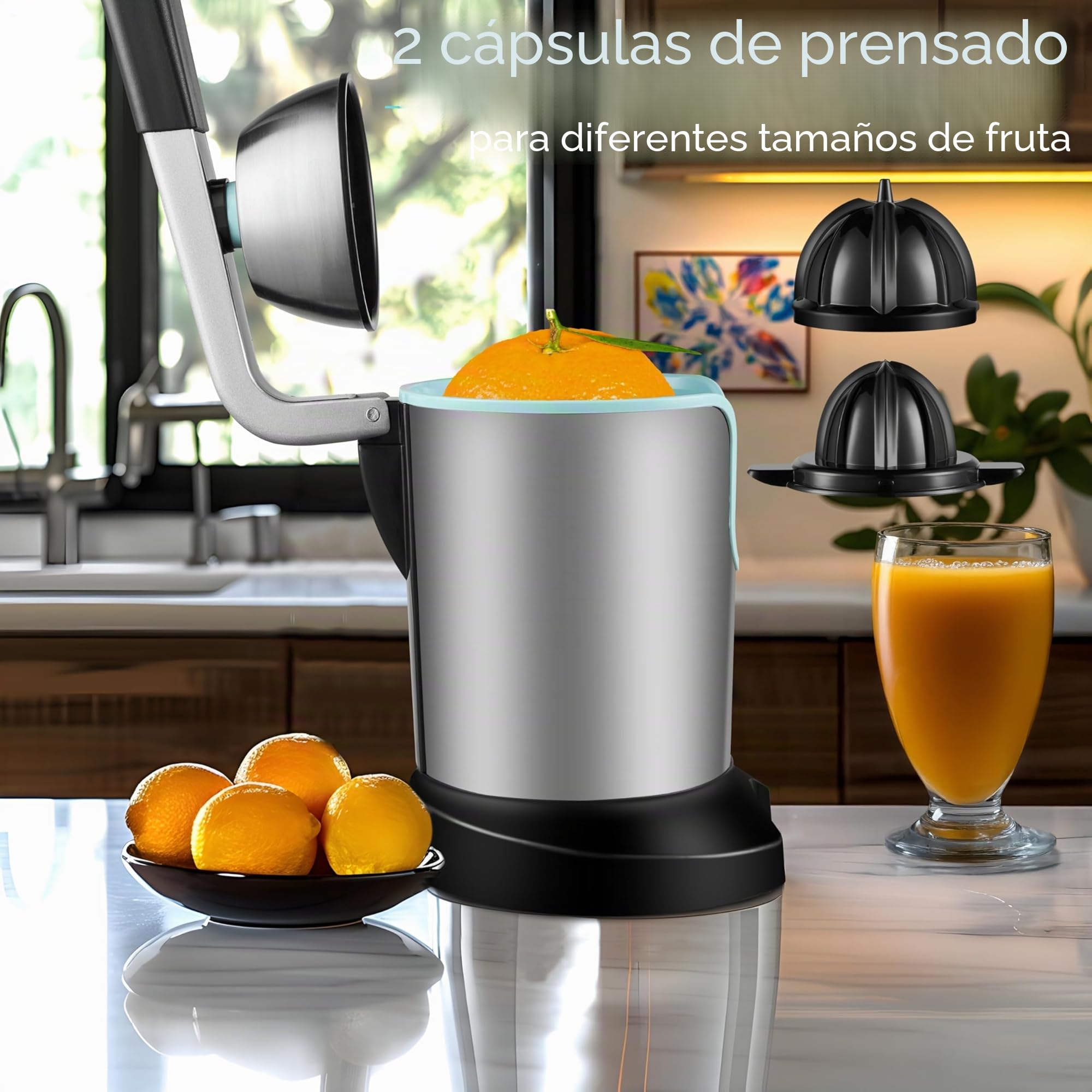 Exprimidor eléctrico de cítricos, 800 W, motor Longlife, de acero inoxidable, exprimidor eléctrico, de arranque automático, apto para lavavajillas, exprimidor de frutas, exprimidor de cítricos