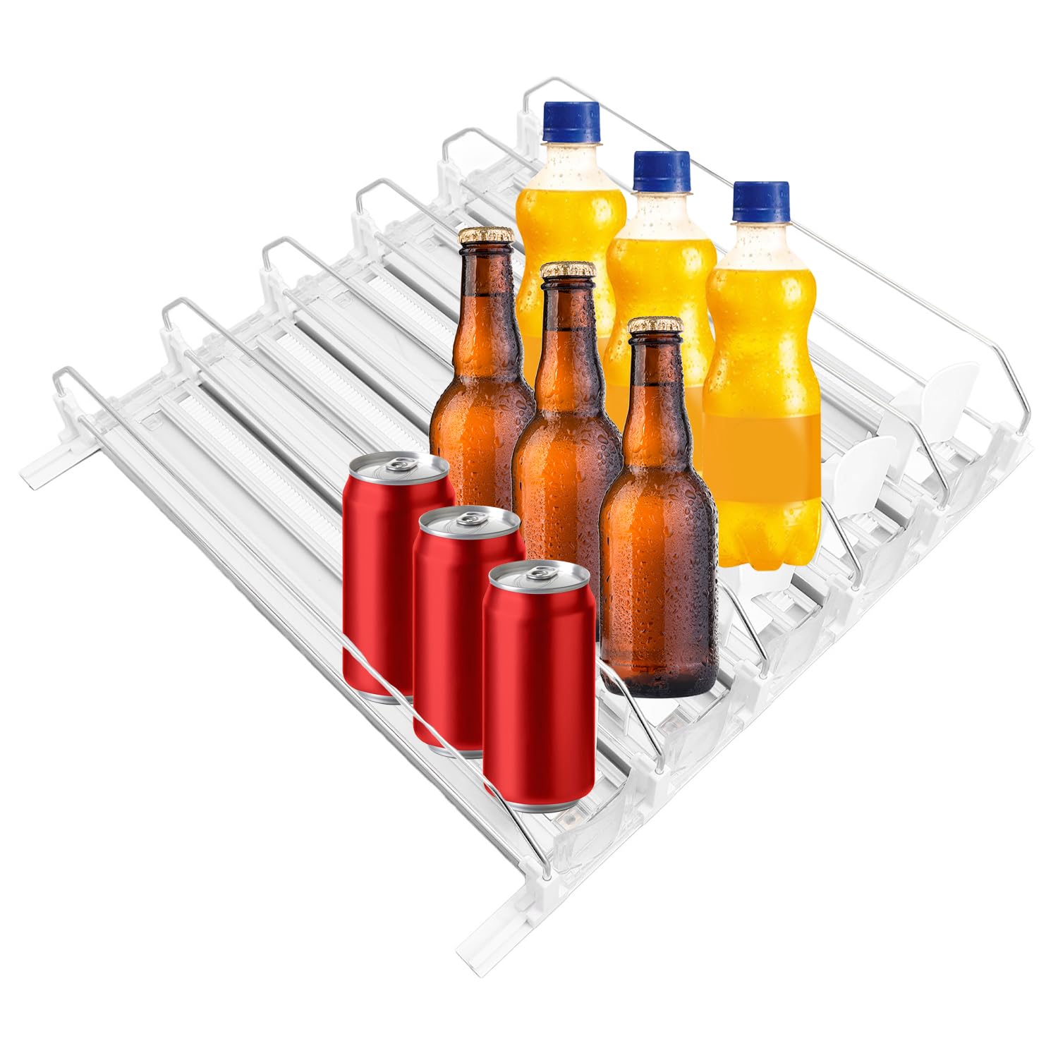Organizador De Bebidas Para Frigorífico, Dispensador De Latas De Refresco De 18,9 X 15,0 X 3,1 Pulgadas Para Frigorífico, Dispensador De Bebidas Con Deslizador Automático (Blanco)