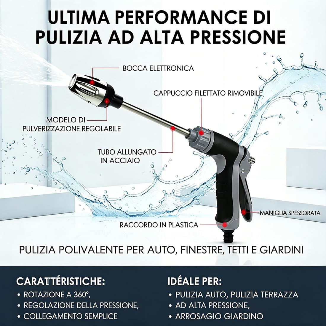 Jetterix Idropulitori, Jetterix Pressure Washer Nozzle con Serbatoio Schiuma, Lancia Idropulitrice Portatile, Ugello per Tubo Pistola, per Pulizia di Autolavaggio, Vialetto, Patio e Giardino (A,1PC)