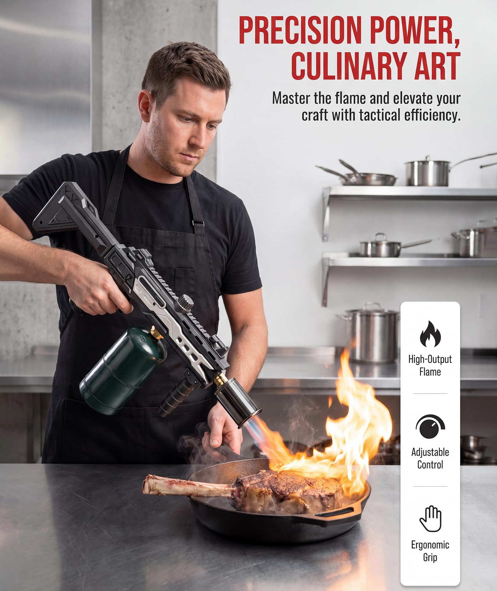 Potente pistola de propano, regalo para hombres y padres, soplete culinario de cocina para asar filetes, iniciador de carbón para fogata para accesorios de parrilla Blackstone (tanque no incluido
