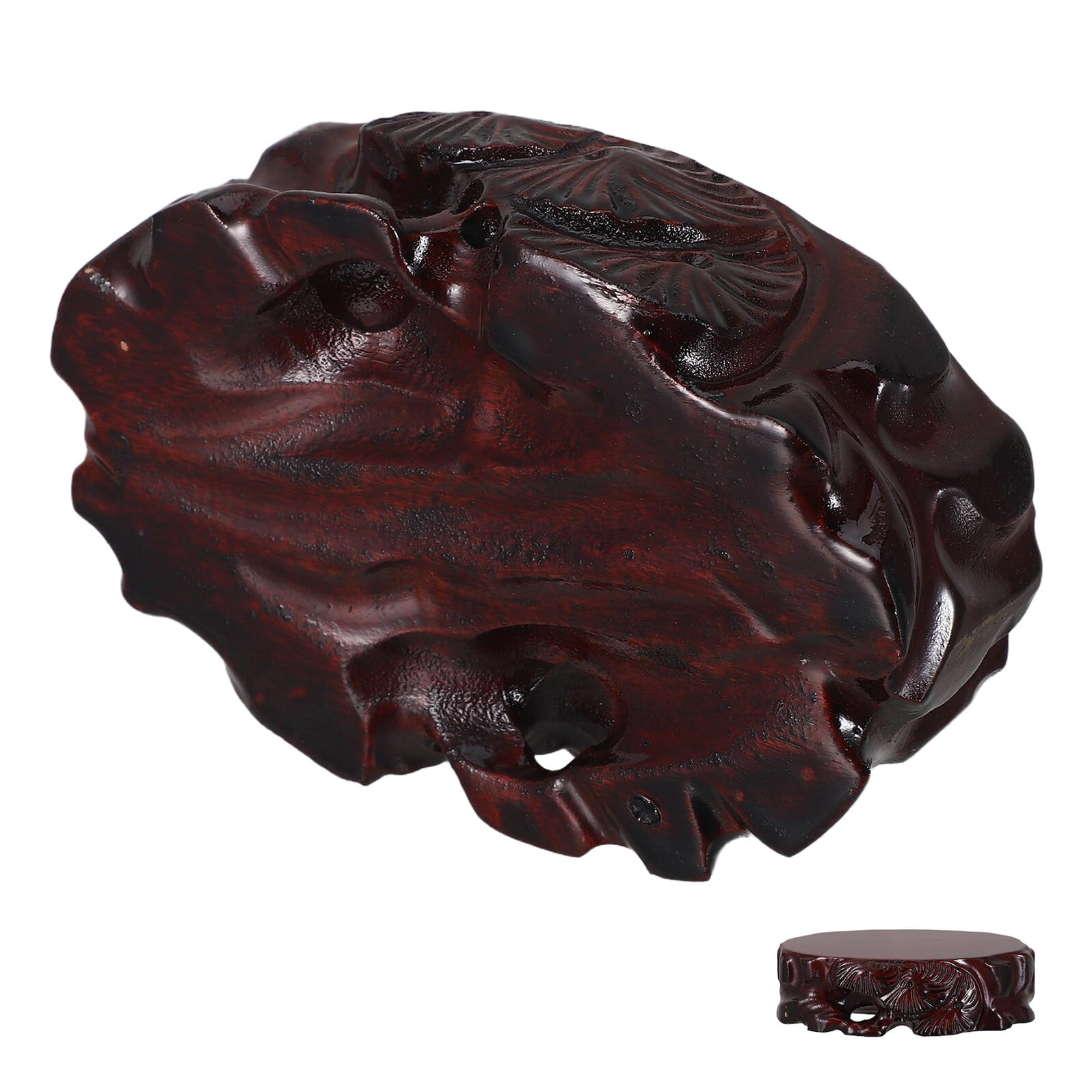 VALICLUD Base de Madera Marrón Ovalada Diseño Oriental Elegante y Tradicional, Pedestal para Figuras y Macetas Estabilidad Mejorada y Antideslizante Adecuado para Salas de Té