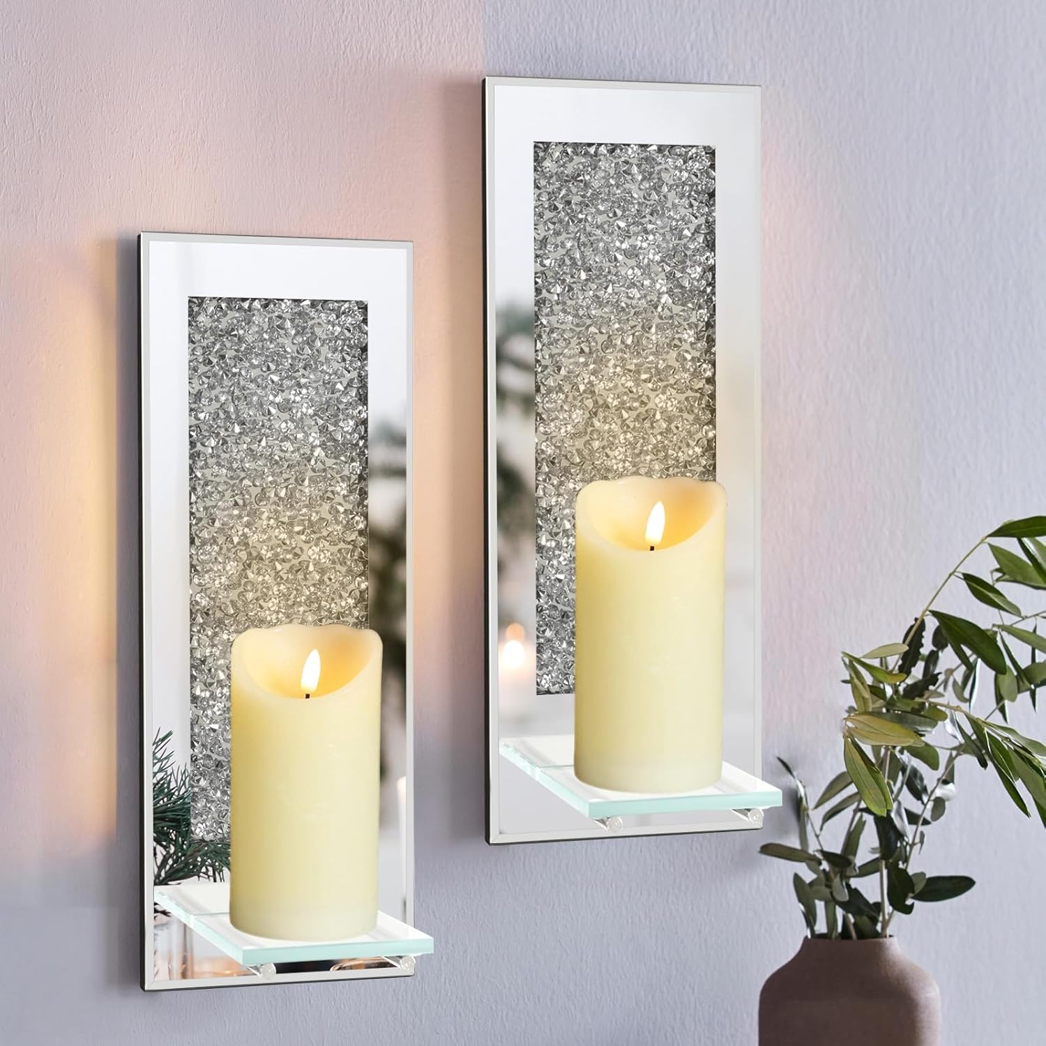 Crystal Crush Diamond Wall Candle Sconce Set of 2