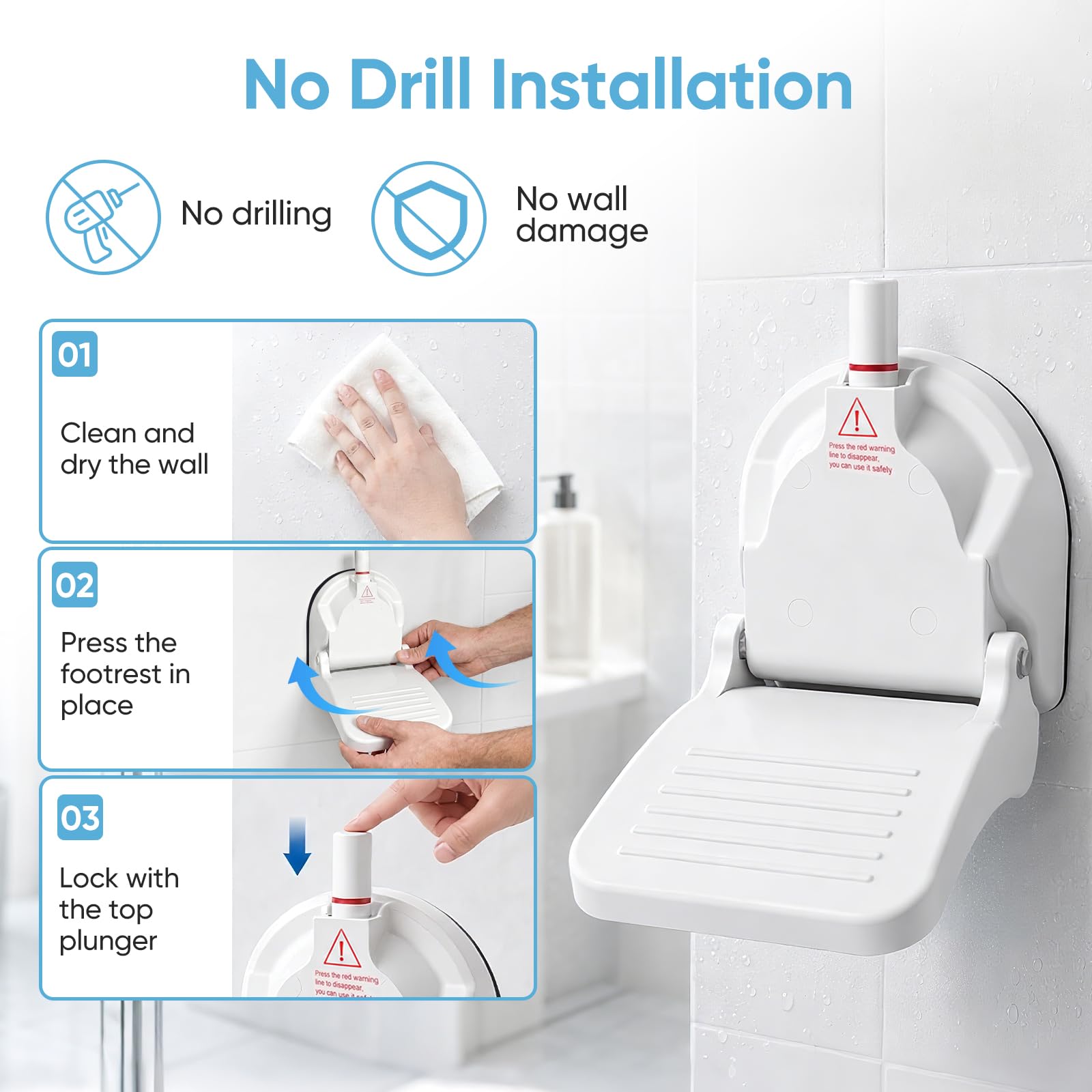 Reposapiés De Ducha, Reposapiés para Ducha Baño con Ventosa, Antideslizante, Fácil de Instalar, No Requiere Perforación, Ayuda para Afeitarse Las Piernas Pedicura, Ergonómico