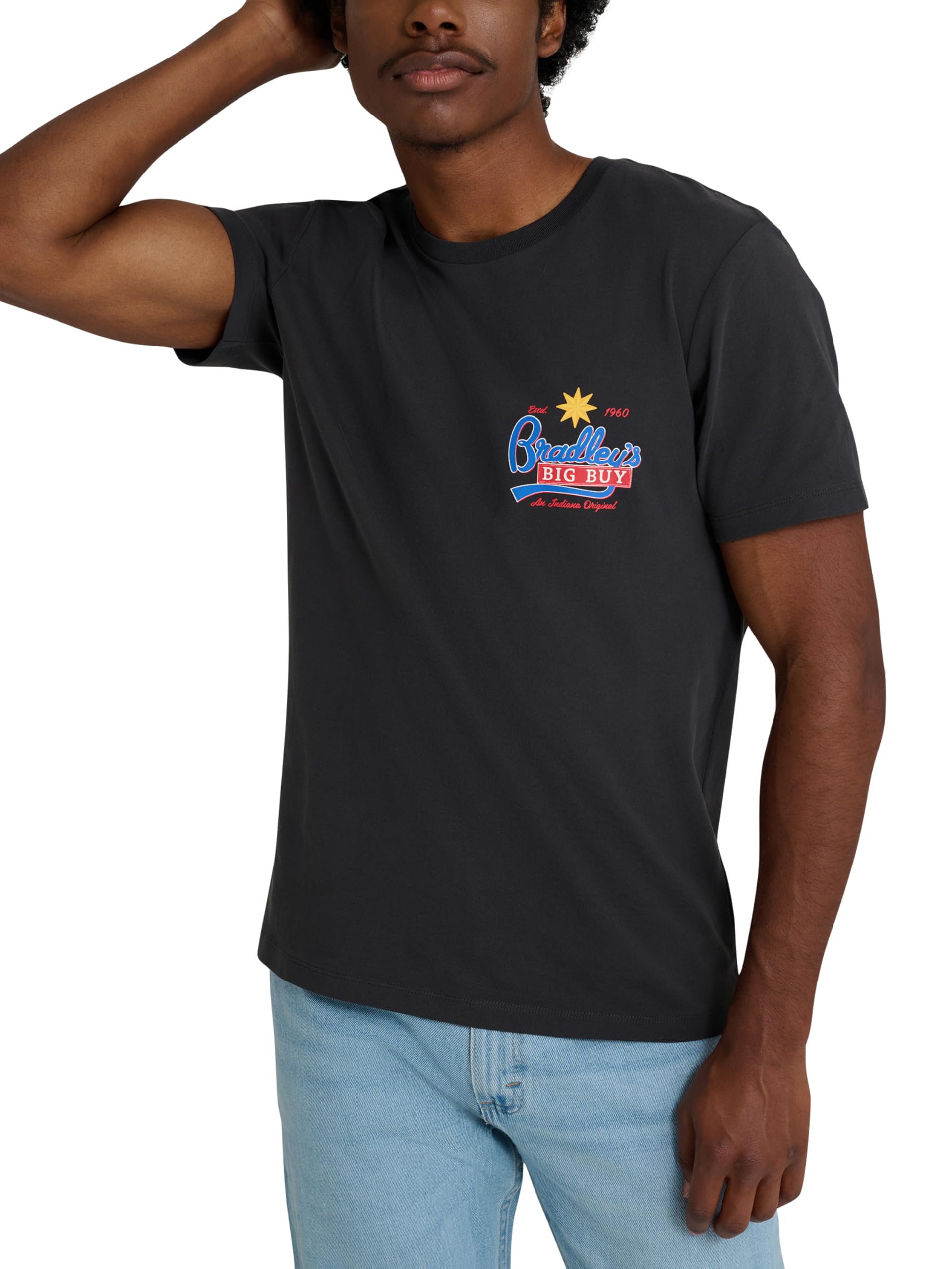 Wrangler Mens X Stranger Things Bradley's Big Buy Tee, Washed Black, XXL