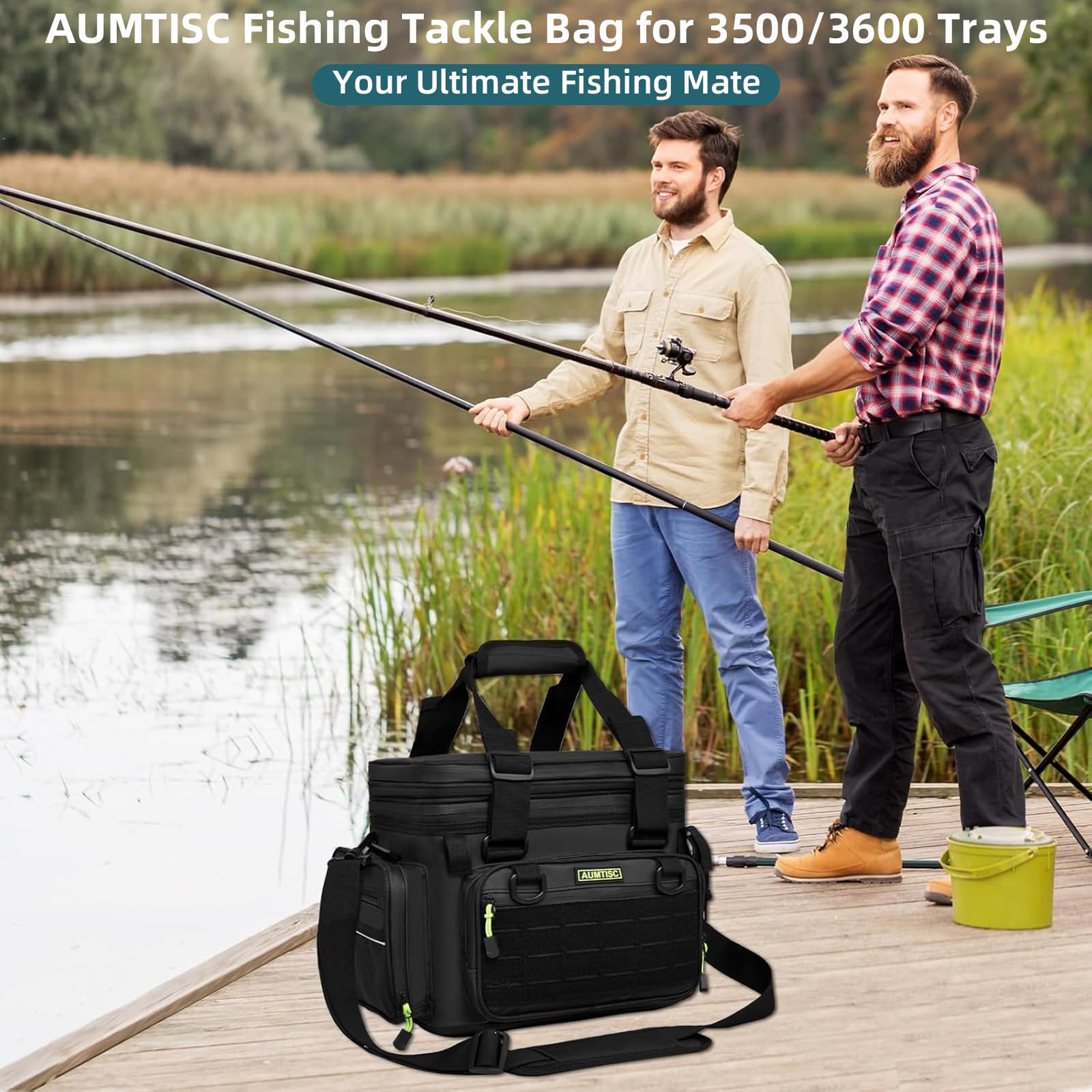 AUMTISC Angeltasche Erweiterbar Fishing Wasserdichte Angeltasche große Kapazität, Handtaschen Angelbox angelzubehör (BLACK62503)