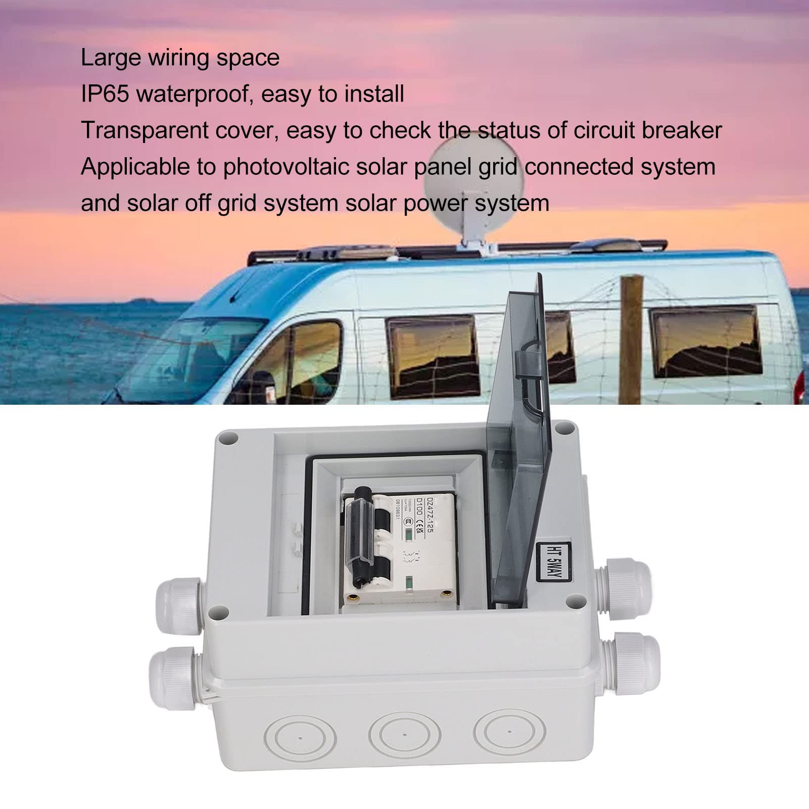 flexman Interruttore Automatico Miniaturizzato CC, Sezionatore Solare Impermeabile 2P CC 1000 V 100 A, Interruttori Automatici CC per Sistemi Fotovoltaici per Array Fotovoltaici RV