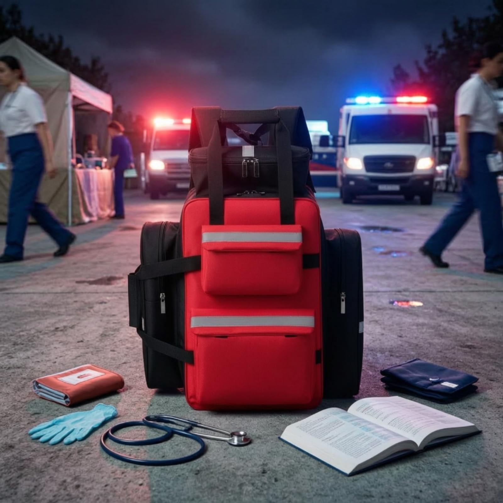 Zaino da Emergenza Impermeabile Zaino di Salvataggio Professionale Borsa con Strisce Riflettenti per Medici, Campeggio