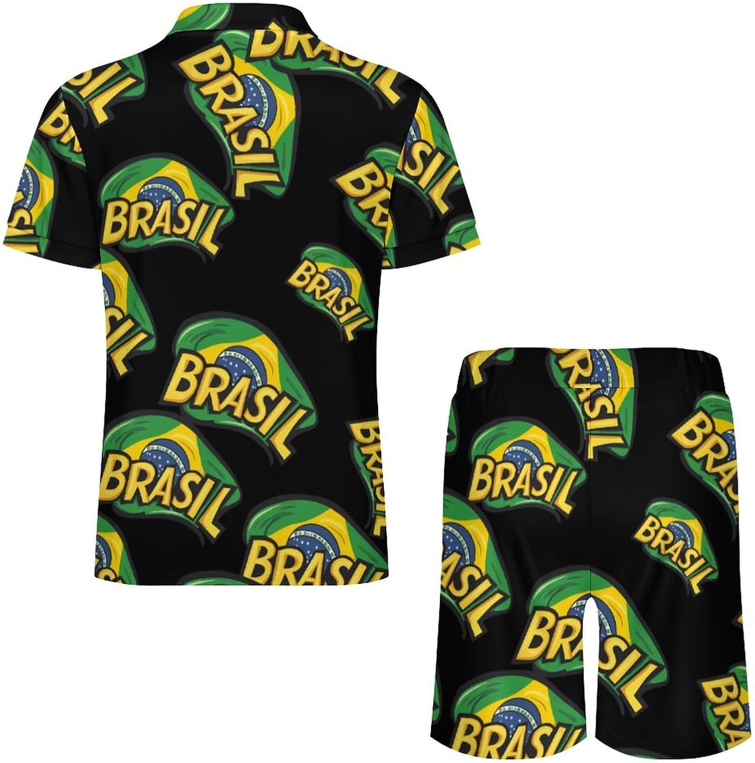 Brazilian Flag Mens Polo Shirts Track Suits 2 Piece Short Sleeve Sweatsuit 1/4 Zip Golf Loungewear for Sports