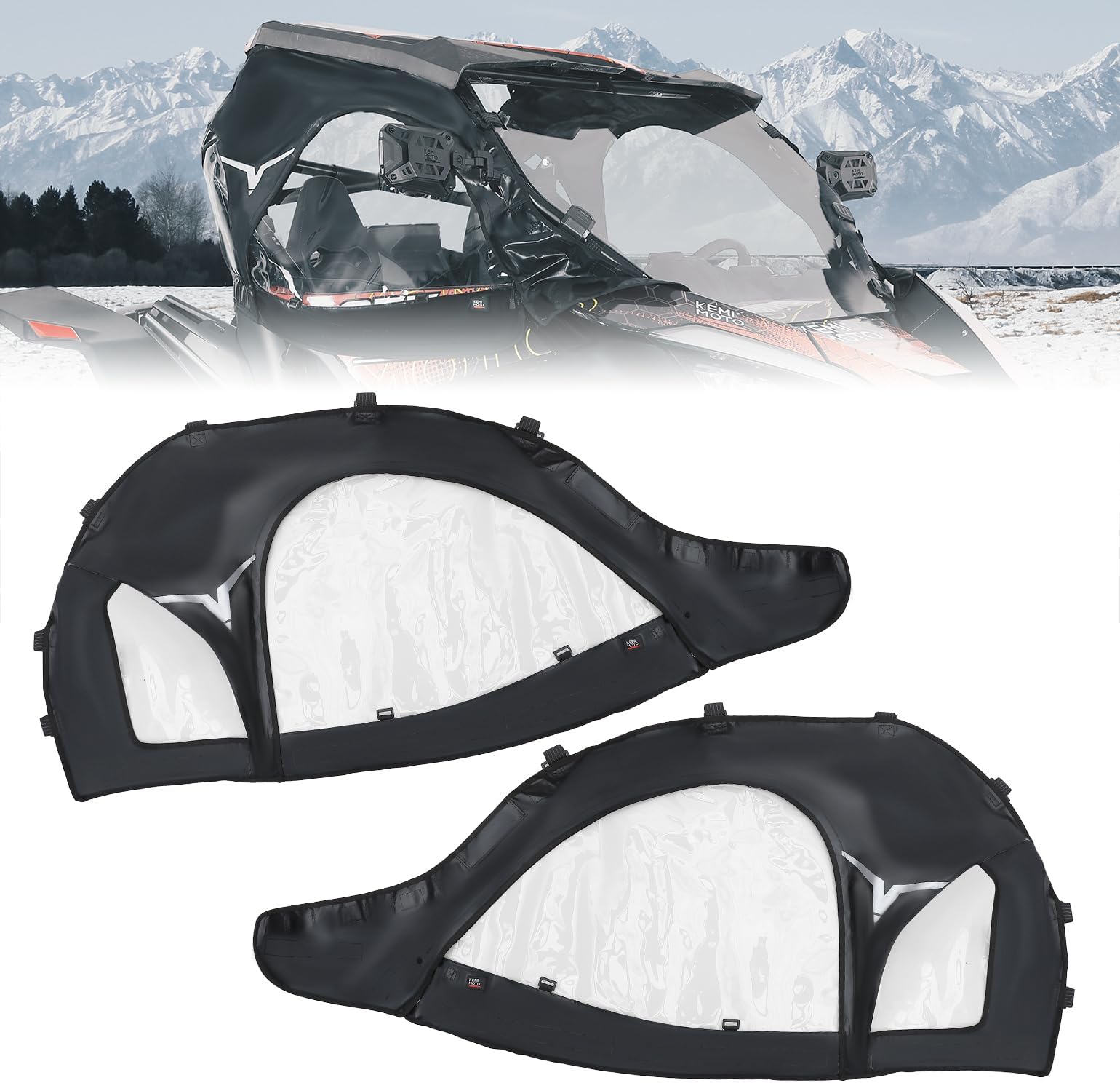 KEMIMOTO Upper Doors Upgrade Fit with Side Mirrors and Windshields, Compatible with CFMOTO ZForce 950 HO 22-24 / Sport 20-22 (Not 23+ Sport,Trail) Soft Cab Enclosures 2 Upper Windows