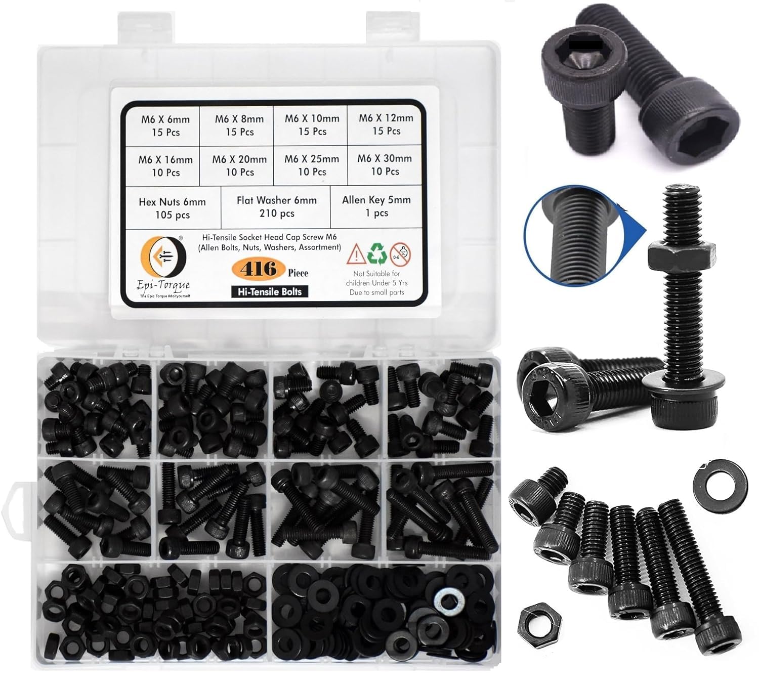 Sponsored Ad - High Tensile Allen Bolts Dia M6 Assorted Lengths 8MM-30MM Pack of 416 Pcs with Plastic Box Assortment