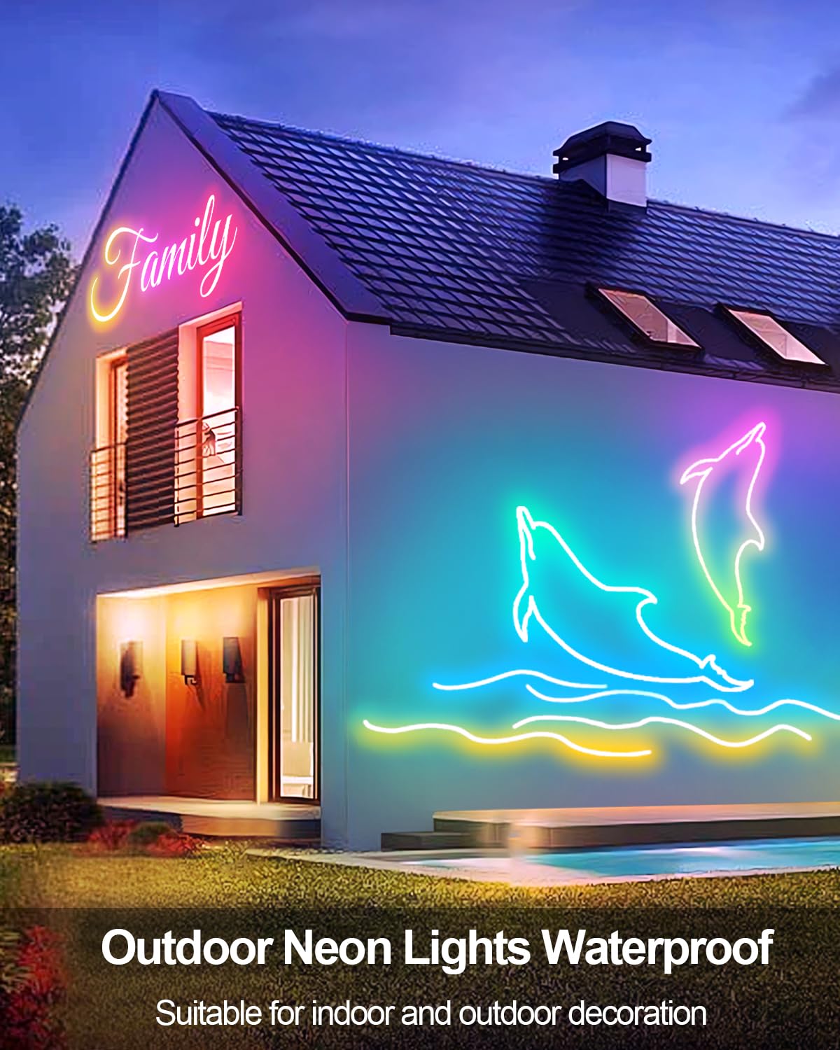 Inteligentne neonowe światła linowe USB, 16,4 m, RGB, LED, zmieniające się kolory, ze sterowaniem aplikacją, wodoodporne taśmy neonowe, wodoodporne, DIY, elastyczna synchronizacja muzyki do pokoju