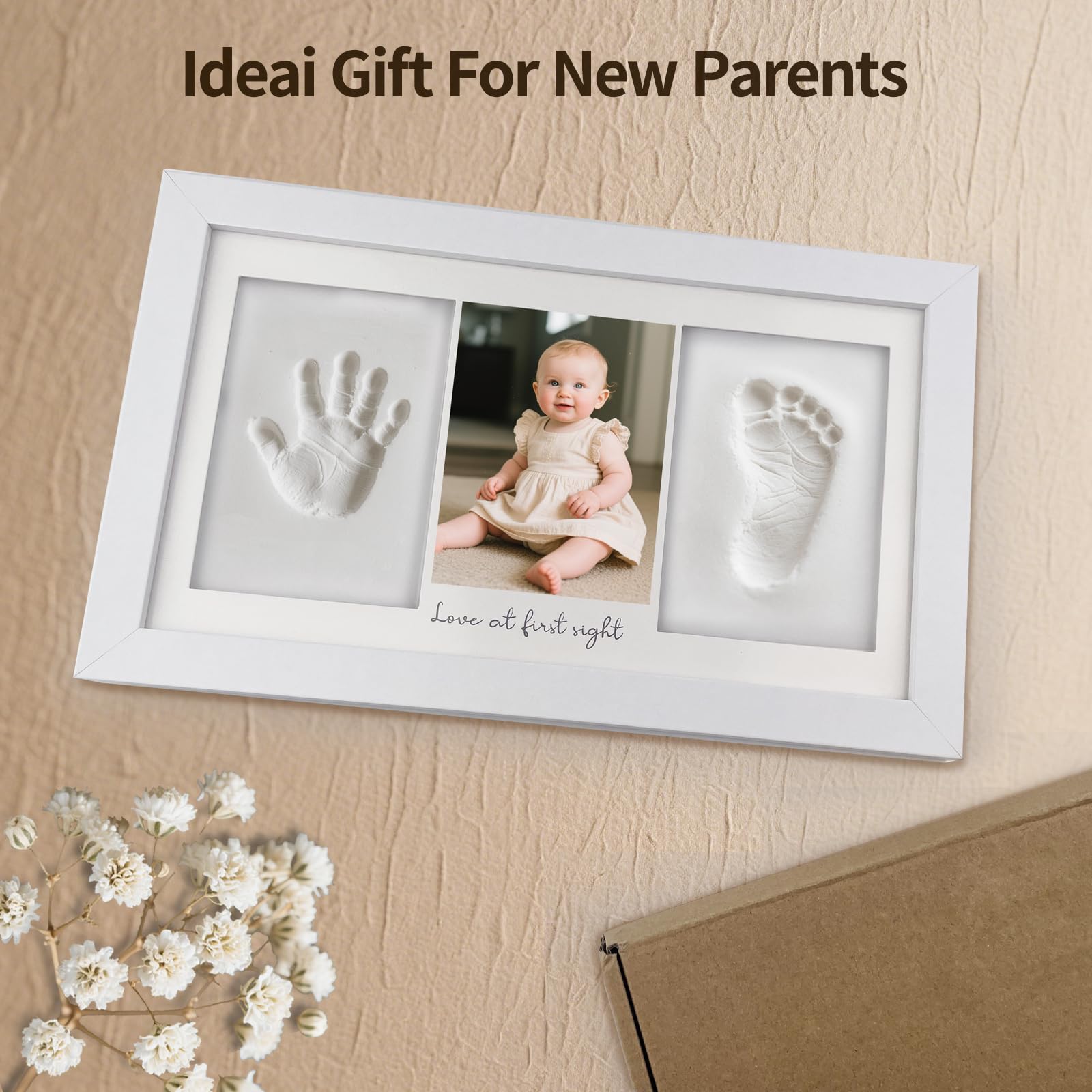 Cadre Empreintes Bébé, Kit Empreinte Pieds et Mains pour Cadeau Nouveau Né Naissance, Personnalisé Kit d'impression de Cadre Photo pour Bébé Parfait Cadeau de Douche