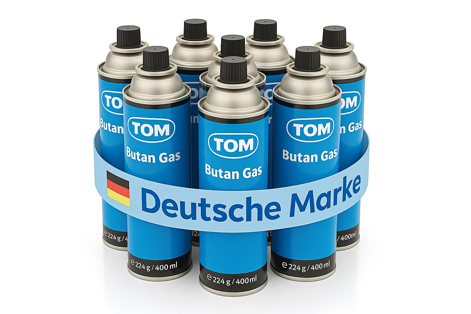 TOM 8 x, 12 x oder 28 x Butangas Kartuschen 227 mit MSF-1A Bajonett Ventil – Die Butan Gas Kartuschen sind ideal beim Camping für Campingkocher, Gaslampe & Co. oder für Unkrautbrenner, Flächenbrenner